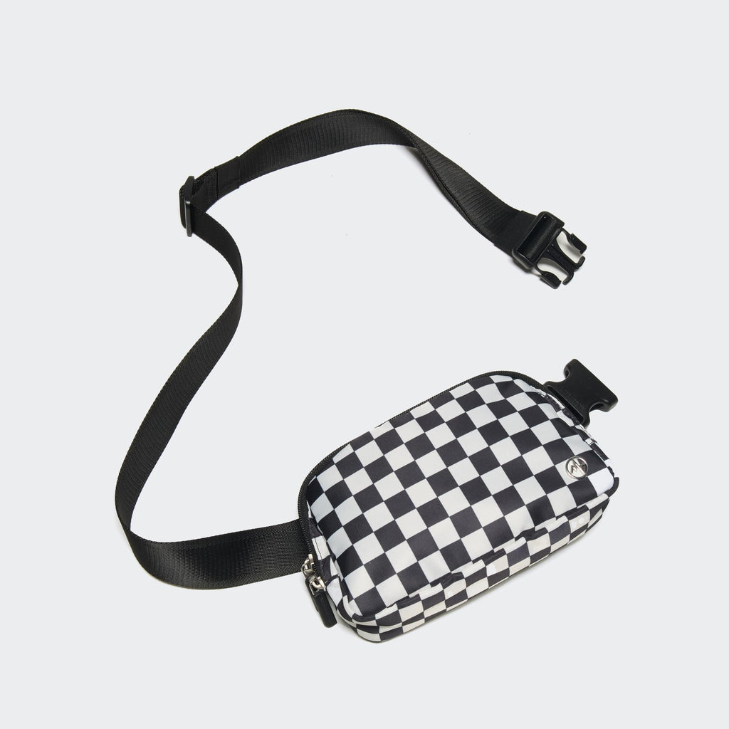 Pander Two Way Zipper Fanny Pack Nylon Everywhere Belt Bag for Women, Water Repellent Waist Packs, Crossbody Bags with Adjustable Strap (Checkered Black)