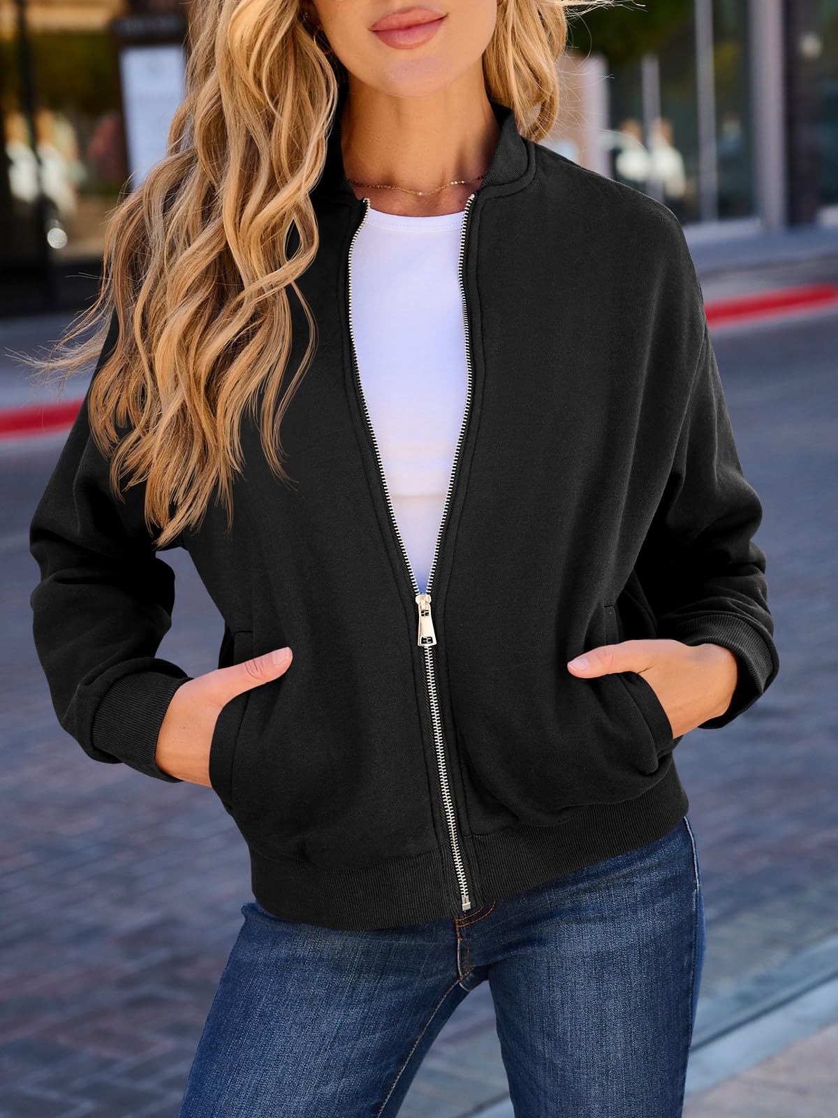 GeGekoko Womens Zip Up Sweatshirts Jackets Long Sleeve Casual Loose Outwear with Pockets Black