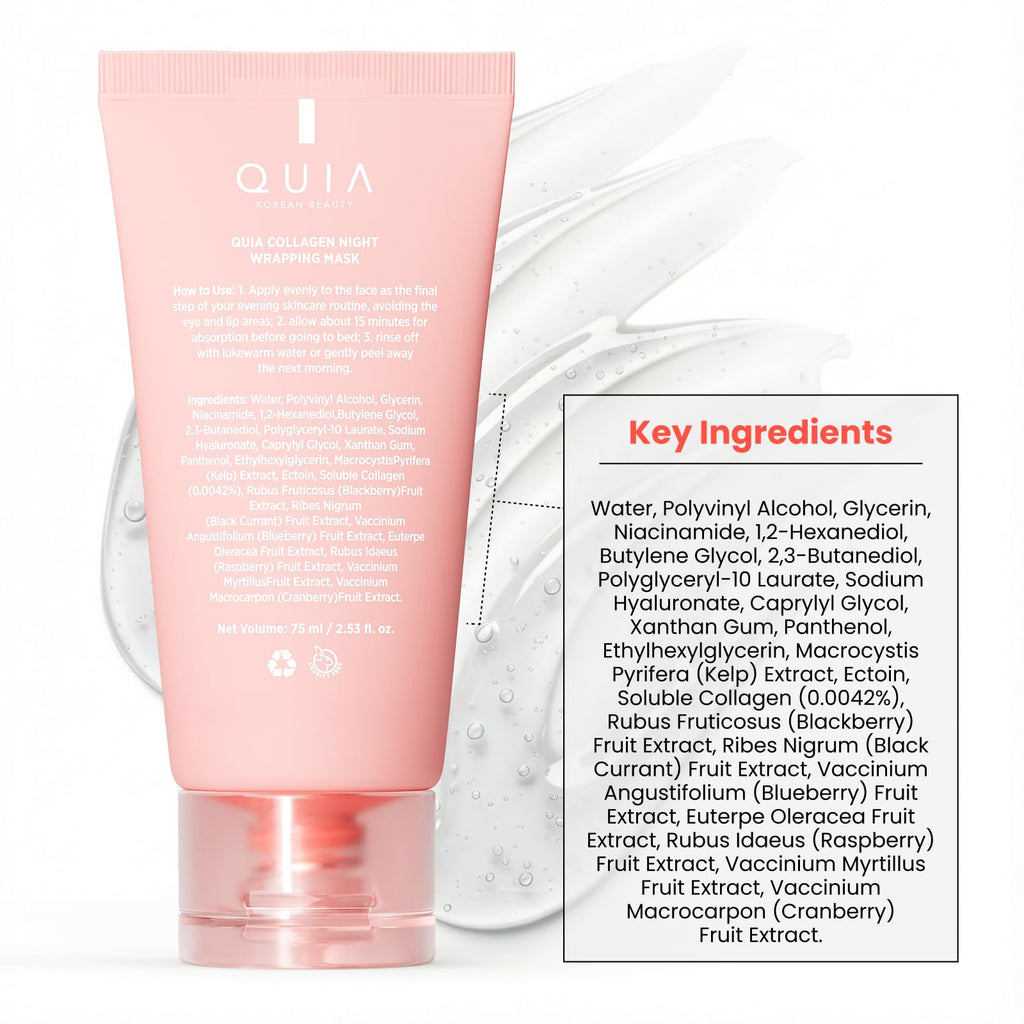 QUIA Collagen Wrapping Mask 75ml - Clinical +92% Firmer Appearance - Overnight Glass Skin Peel Off - Korean Skincare - All Skin Types - Better Than Sheet Masks