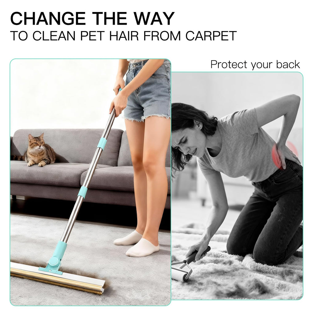 Carpet Rake for Pet Hair Removal：Upgraded 3 In 1 Reusable Carpet Scraper Pet Tool Kit, Adjustable Handle for Deep Clean Dog & Cat Hair Remover, Lint Remover Scraper for Carpets, Mats, Rugs, Car&Couch