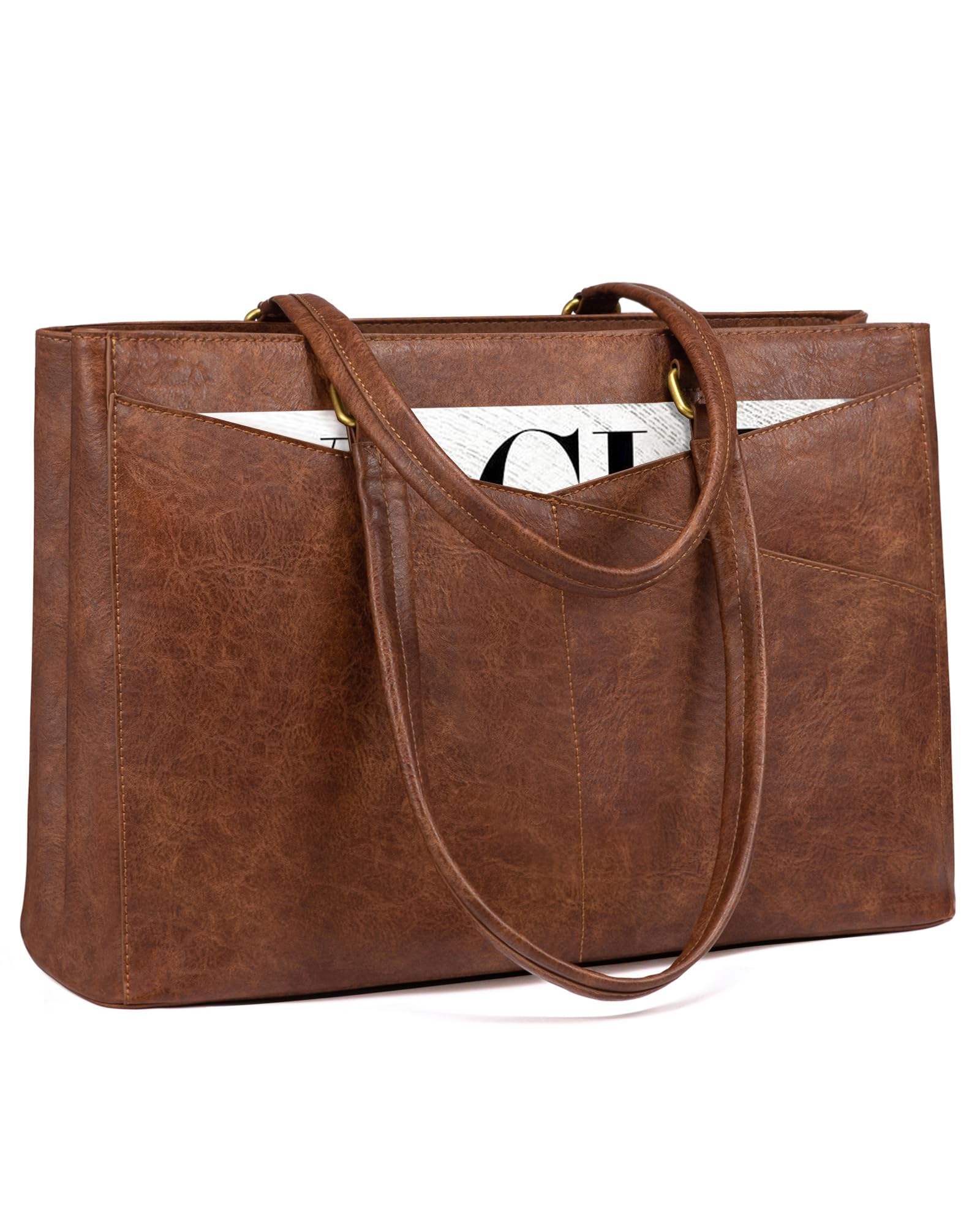 LOVEVOOK Laptop Bag for Women,15.6 Inch Laptop Tote Bag for Women,Vintage Leather Work Tote Bags Computer Teacher Bag,Waterproof Business Office Briefcase Bible Bag