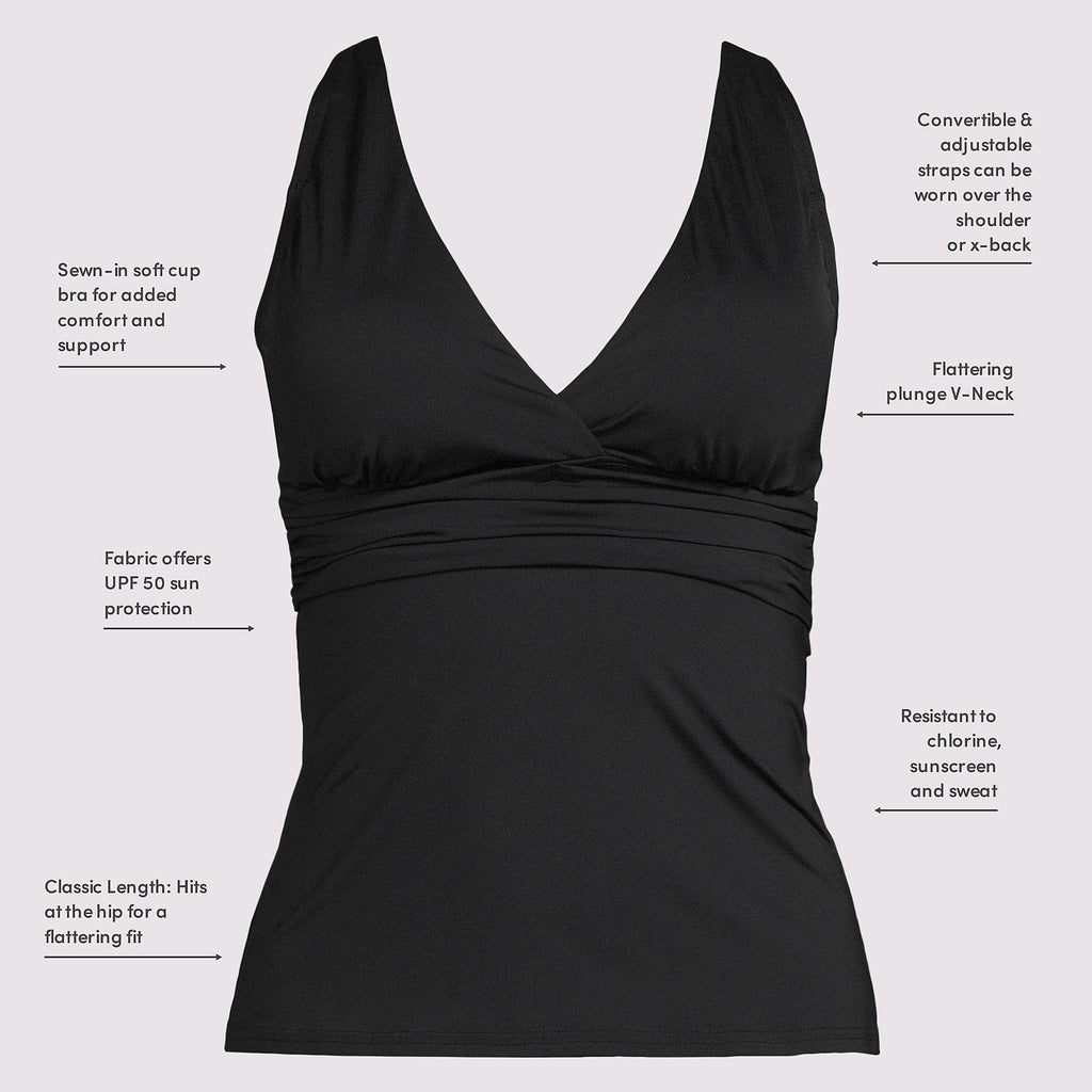Lands' End Women's Petite V-Neck Plunge X Back Tankini Top X-Small Black
