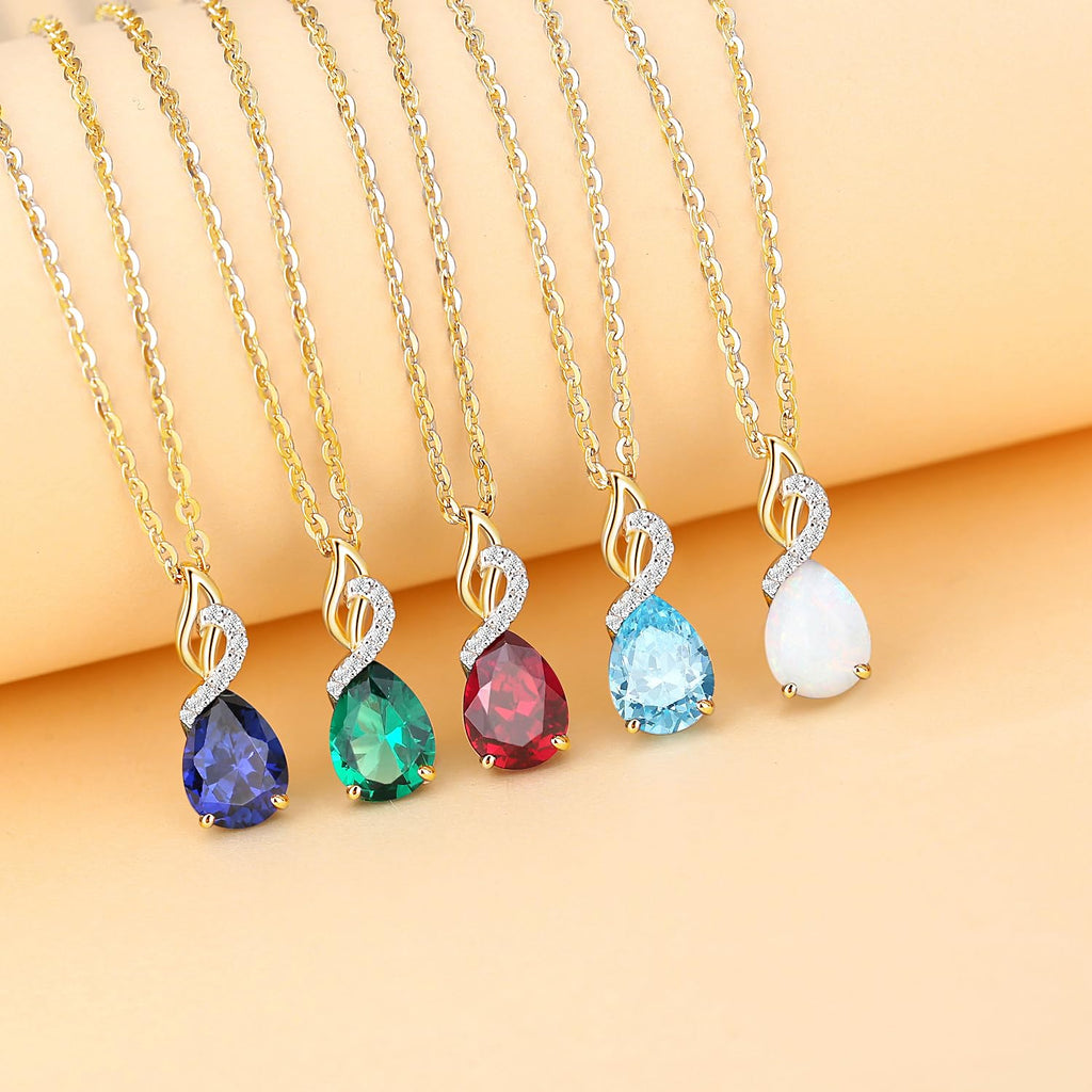 FANCIME Amethyst Necklace 14K Solid Yellow Gold Teardrop Pendant with Diamond February Birthstone Necklace Gifts Jewelry for Mom Women