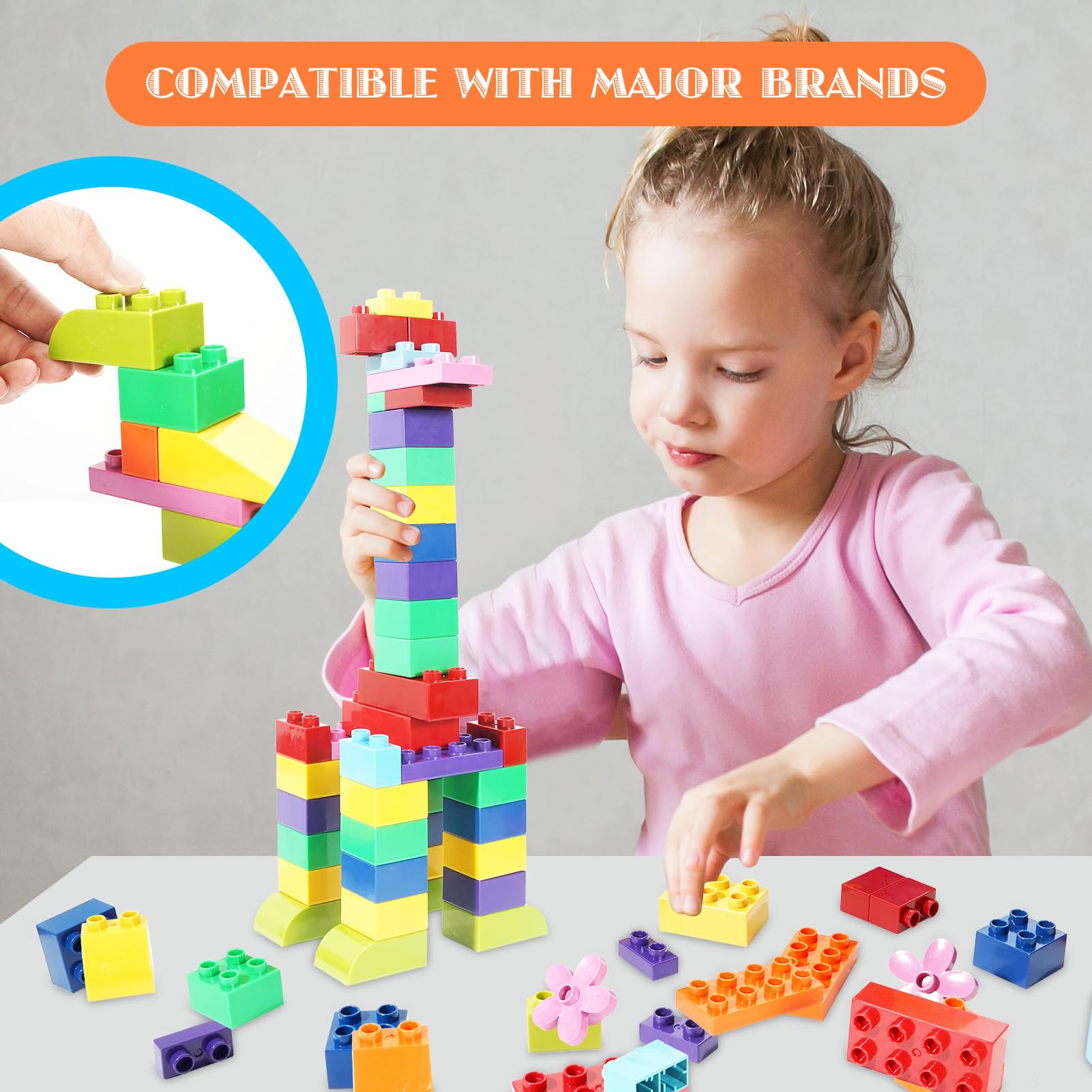 FlatGoat Building Blocks 208 Piece Set Compatible with All Major Brands, Classic Big Bricks for Kids Toddlers, STEM Large Building Toys with Gift Box for Boys Girls Ages 3 4 5 6 7 8+