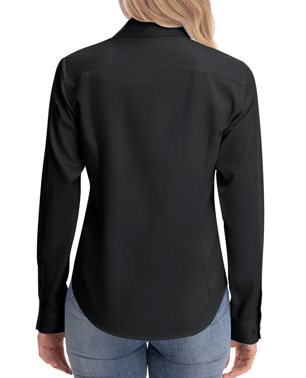 siliteelon Womens Classic-Fit Dress Shirts Long Sleeve Button Down Wrinkle-Free Stretch Solid Casual Work Office Blouse Top Black Medium