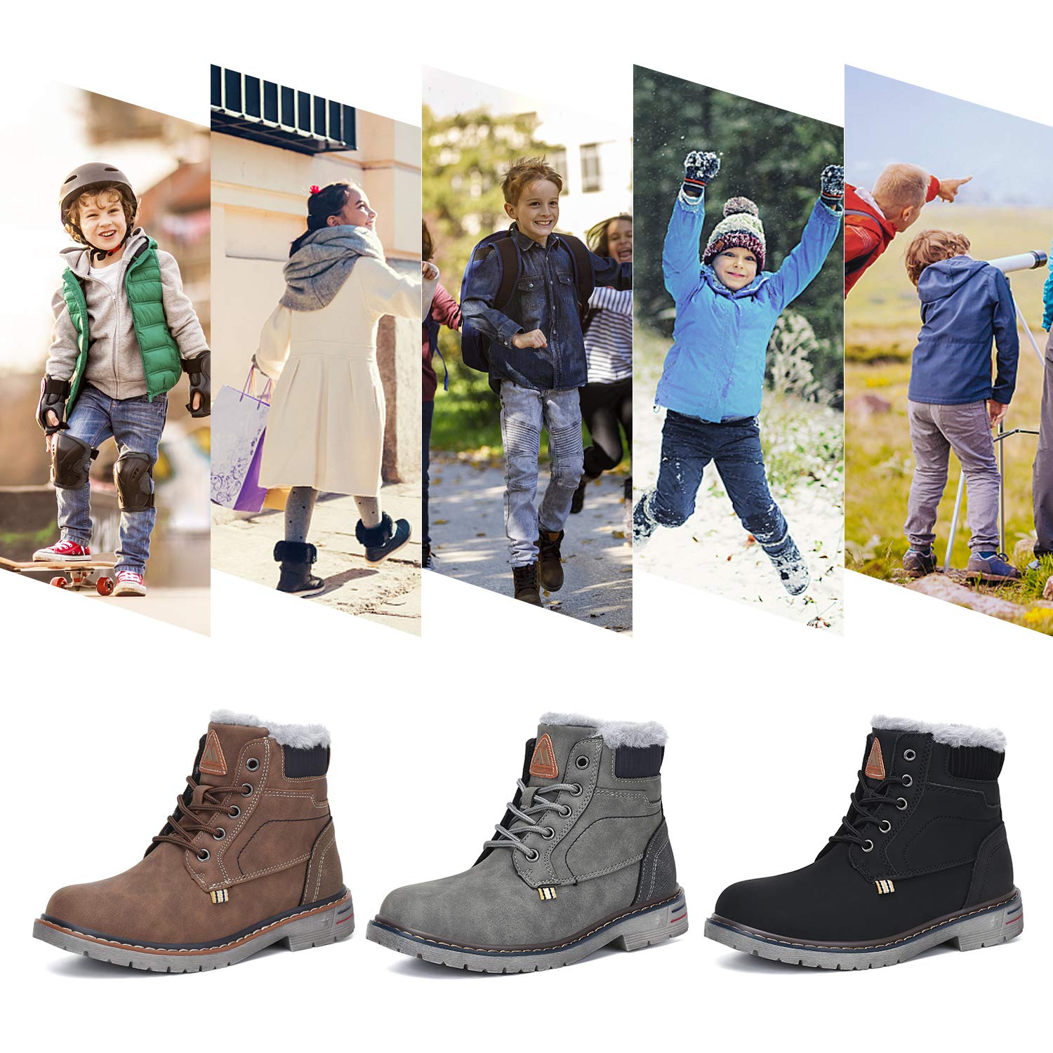 Mishansha Boy's Girl's Winter Snow Boots Waterproof Kids Hiking Boots Cold Weather Outdoor Fur Lined Warm Walking Boot Shoes Brown 7.5 Toddler