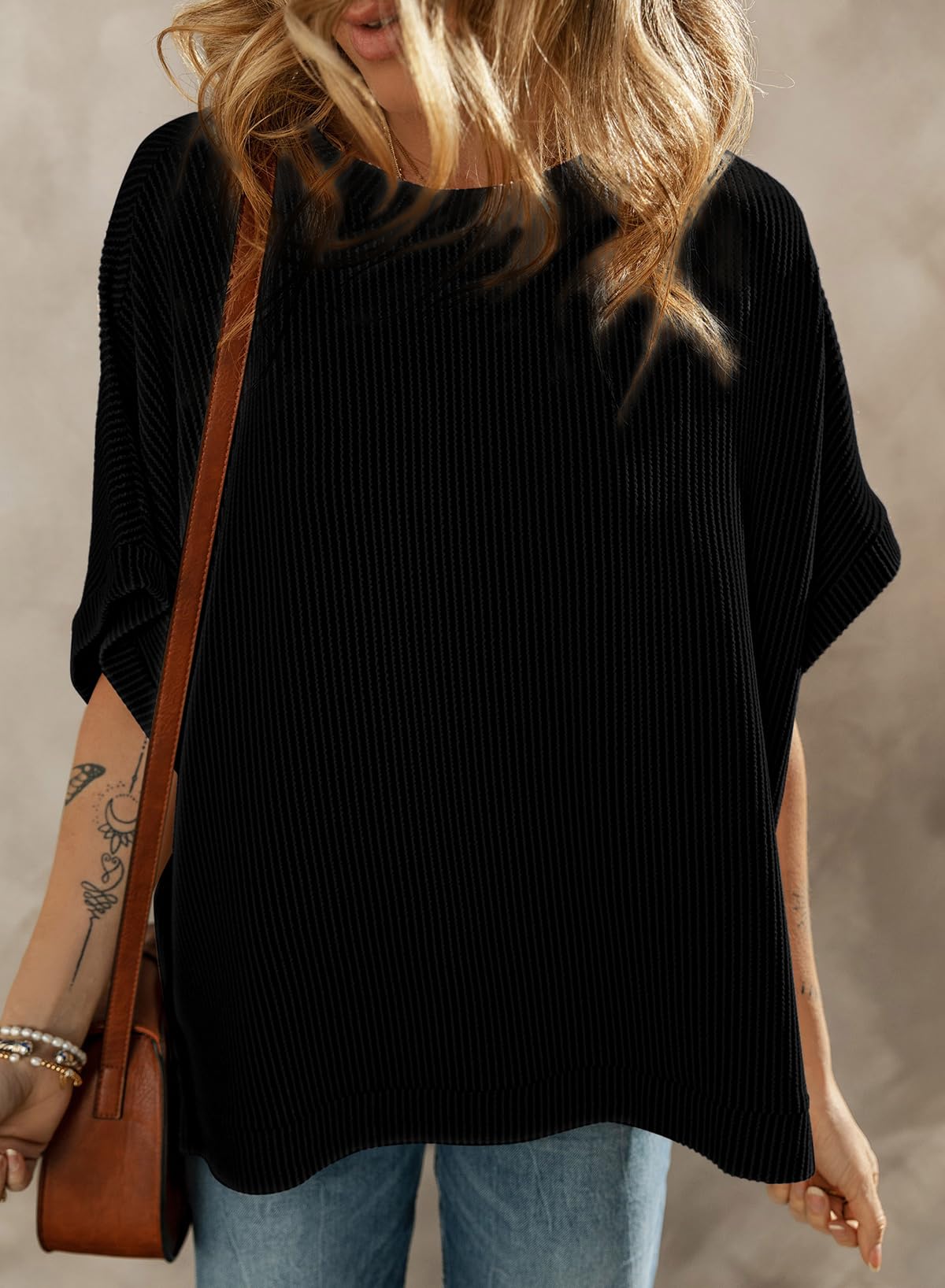 Dokotoo Womens Ladies Plus Size Tops for Women 2026 Fashion Summer Short Sleeve Solid Casual T-Shirts Work Business Loose Tee Shirts Texture Waffle Knit Tunic Top Blouses Black XX-Large