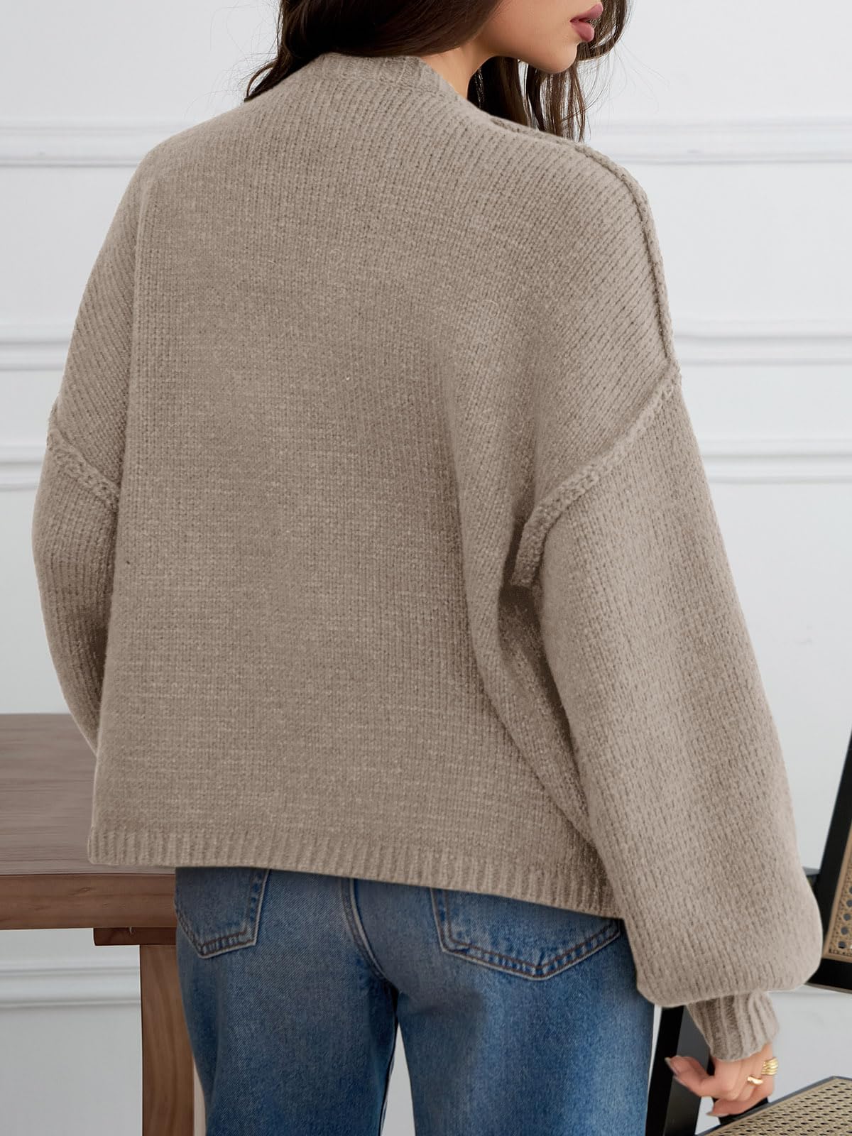 Saodimallsu Womens Oversized Cardigans Button Up Long Lantern Sleeve Chunky Knit Casual Soft Fall Sweater Coats Khaki