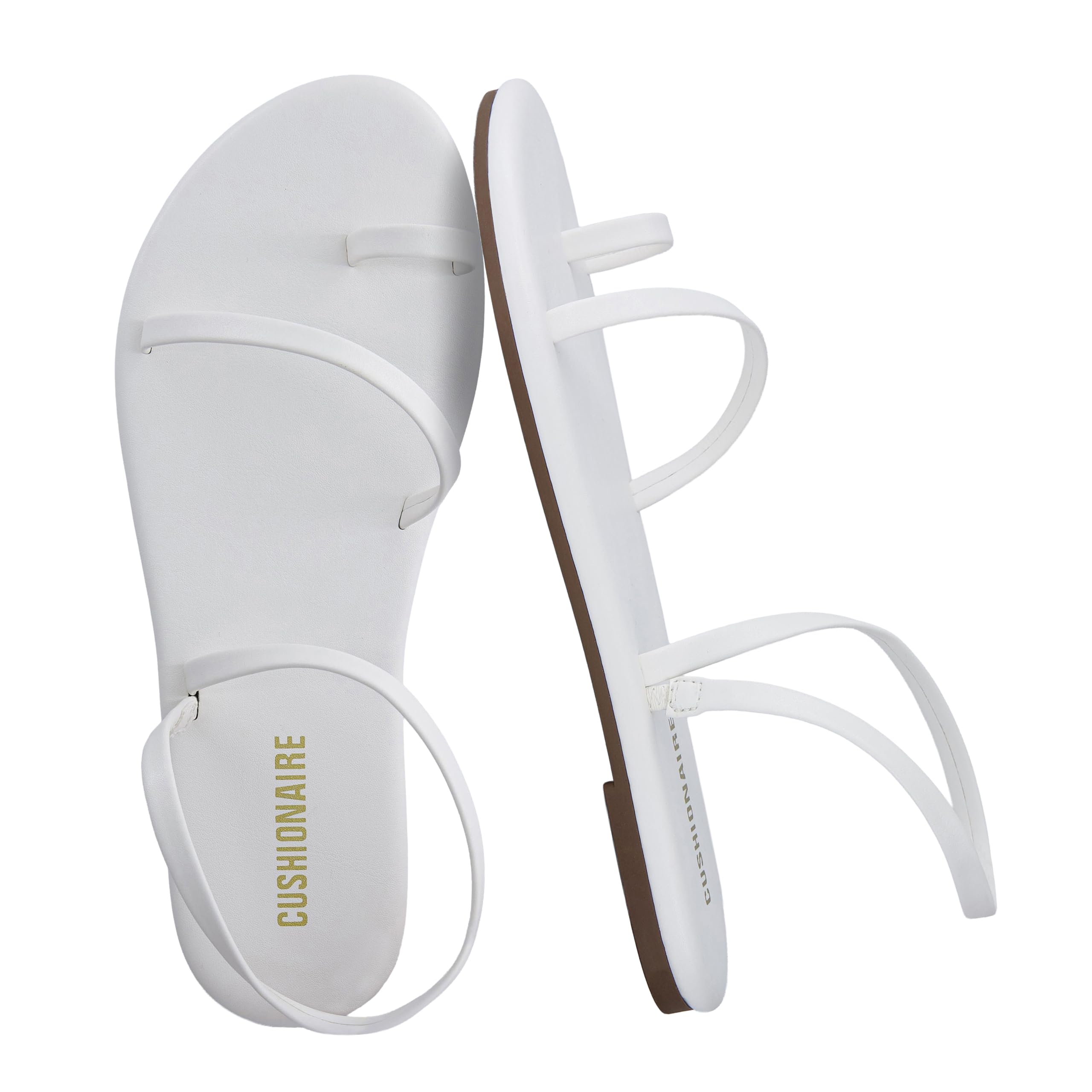 CUSHIONAIRE CHAI Flat Strappy Sandals for Women, Comfortable Dressy Summer Slip-On Sandal with Memory Foam, Ivory 7