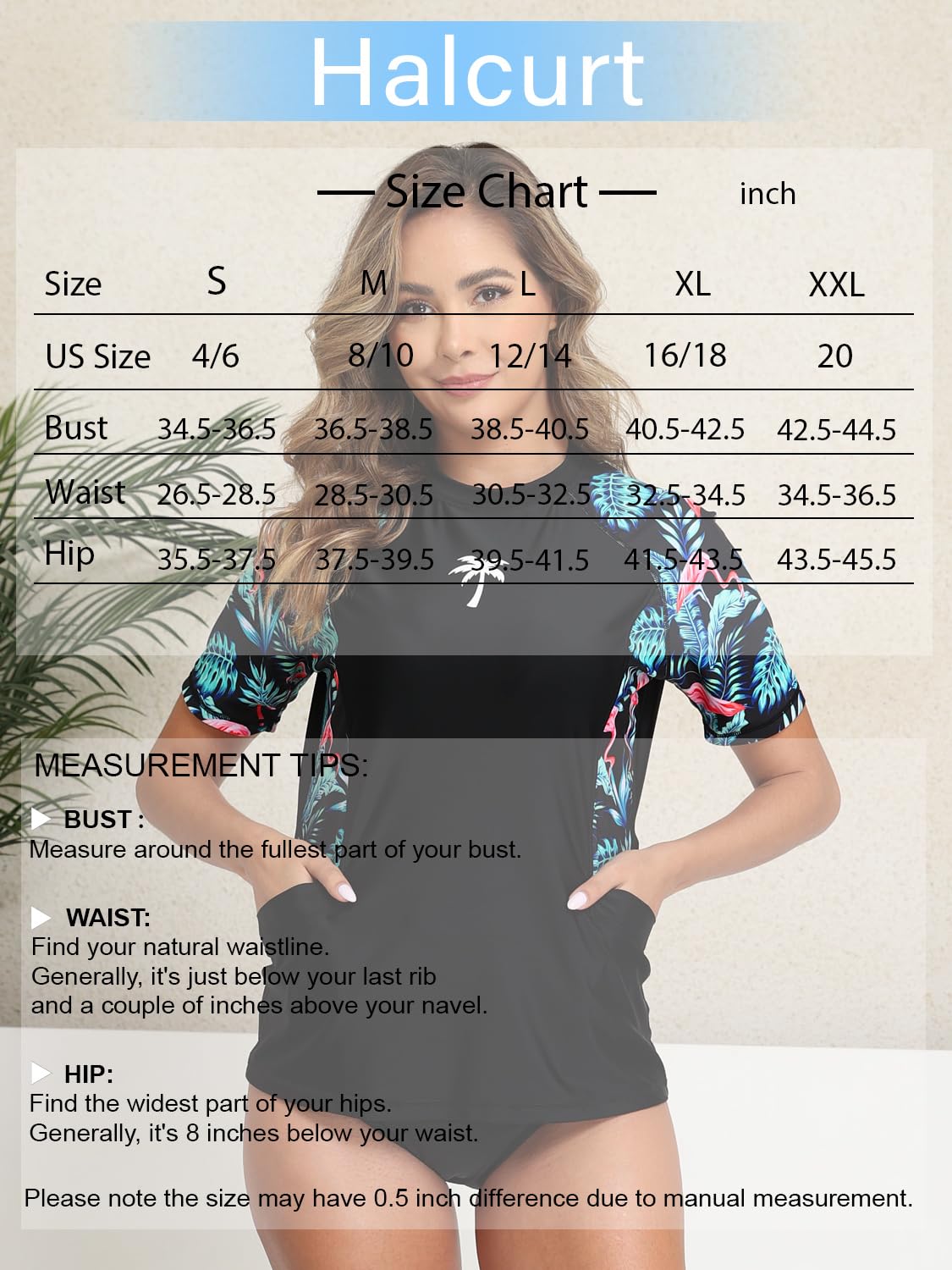 Halcurt Women's Short Sleeve Rash Guard Swimsuit Top with Pocket Swim Shirt Only UPF50+ Quick Dry Bathing Suit Flamingos M