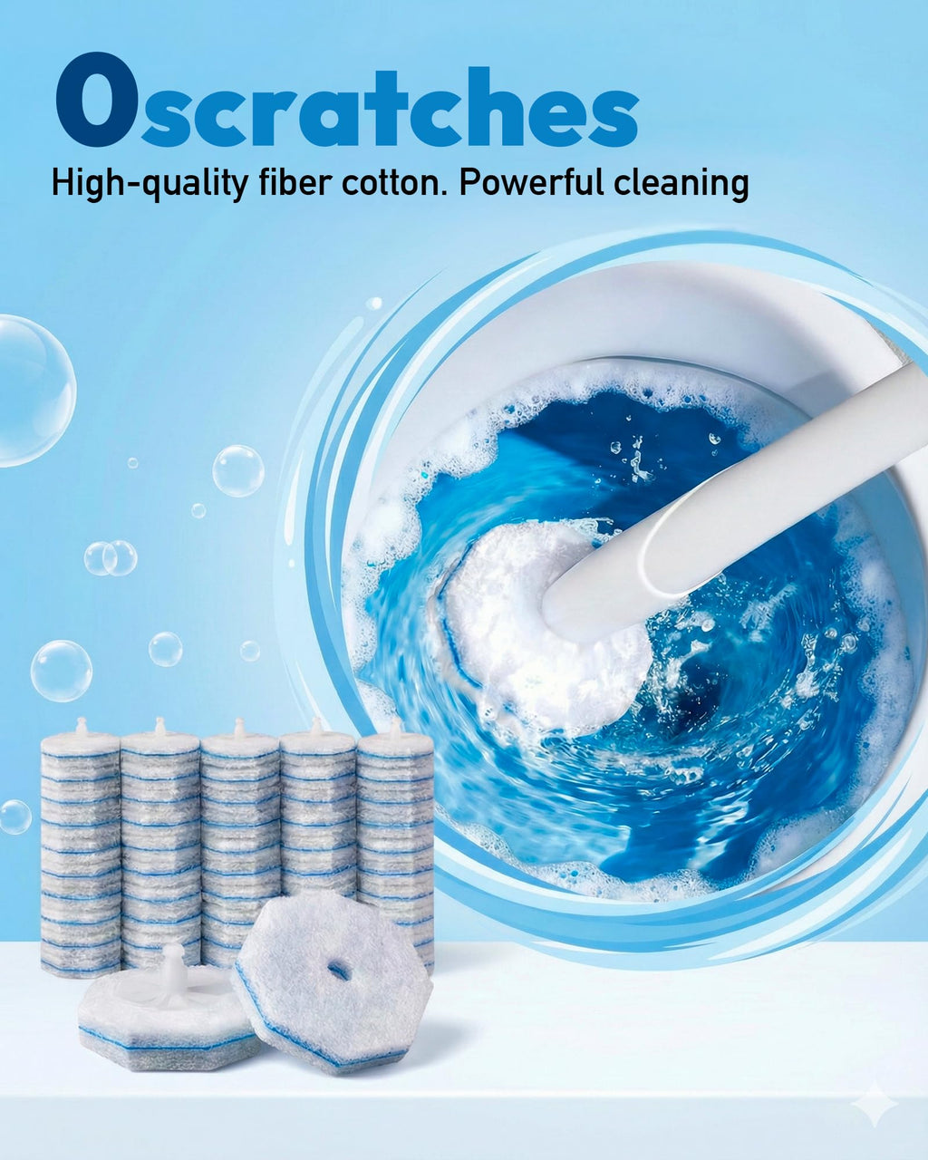 Disposable Toilet Wand Refill Compatible with Clorox Toilet Brush, 50 Count Disposable Heads for Deep Cleaning