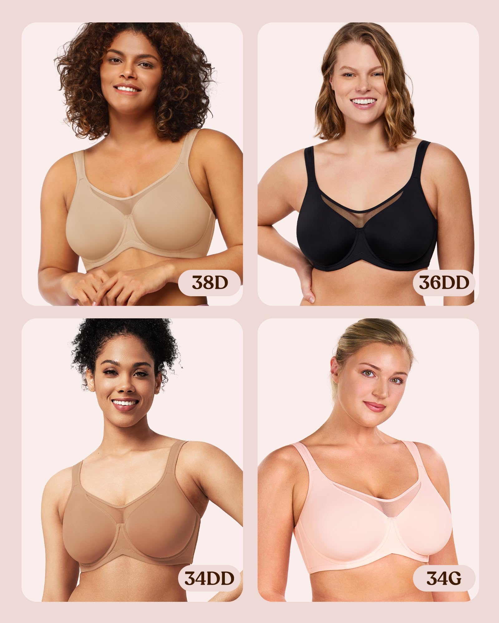 HSIA Minimizer Bras for Women Plus Size, Full Coverage Coolcomfort T Shirt Unlined Bra with Underwire for Heavy Breast, Black with Floral Print 40G