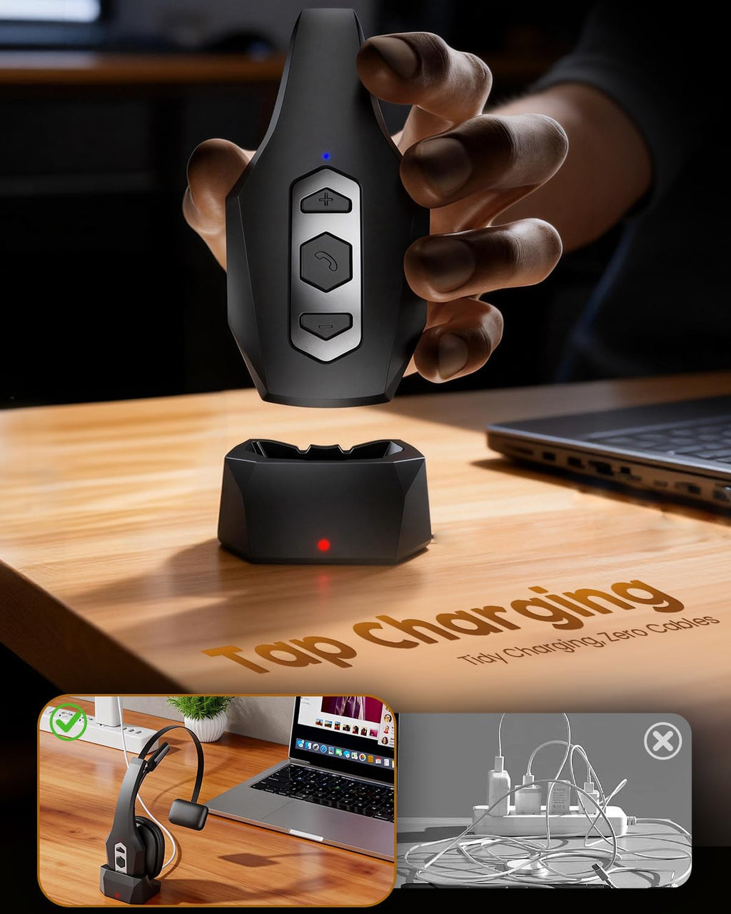 OTYHVV Trucker Bluetooth Headset with Charging Base, Wireless Hands-Free Headset with Noise Canceling Mic & Mute Button, 56Hrs Working Time PC Headsets for Cell Phones, Computer, Truck Driver