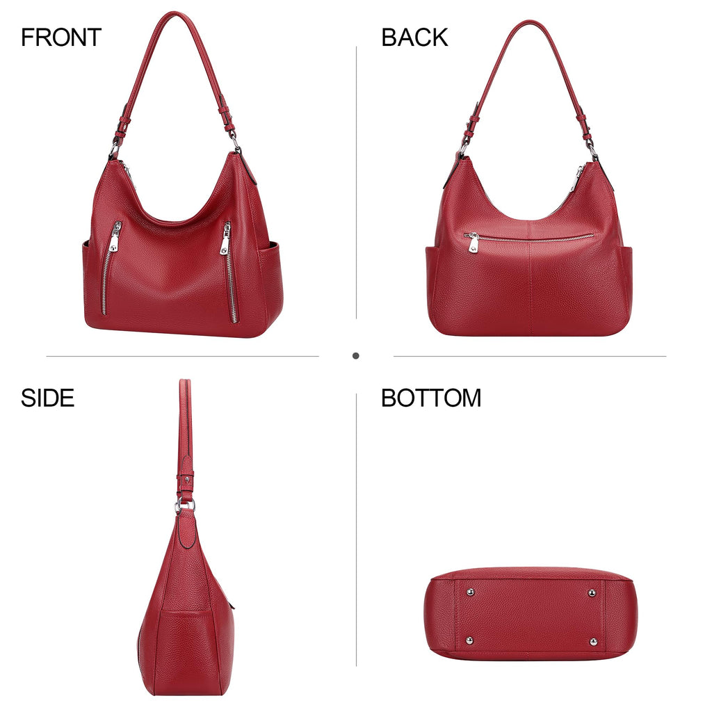 Over Earth Genuine Leather Purses for Women Medium Hobo Bag Lady Crossbody Handbags with 2 Detachable Straps(O150E UG Wine Red)
