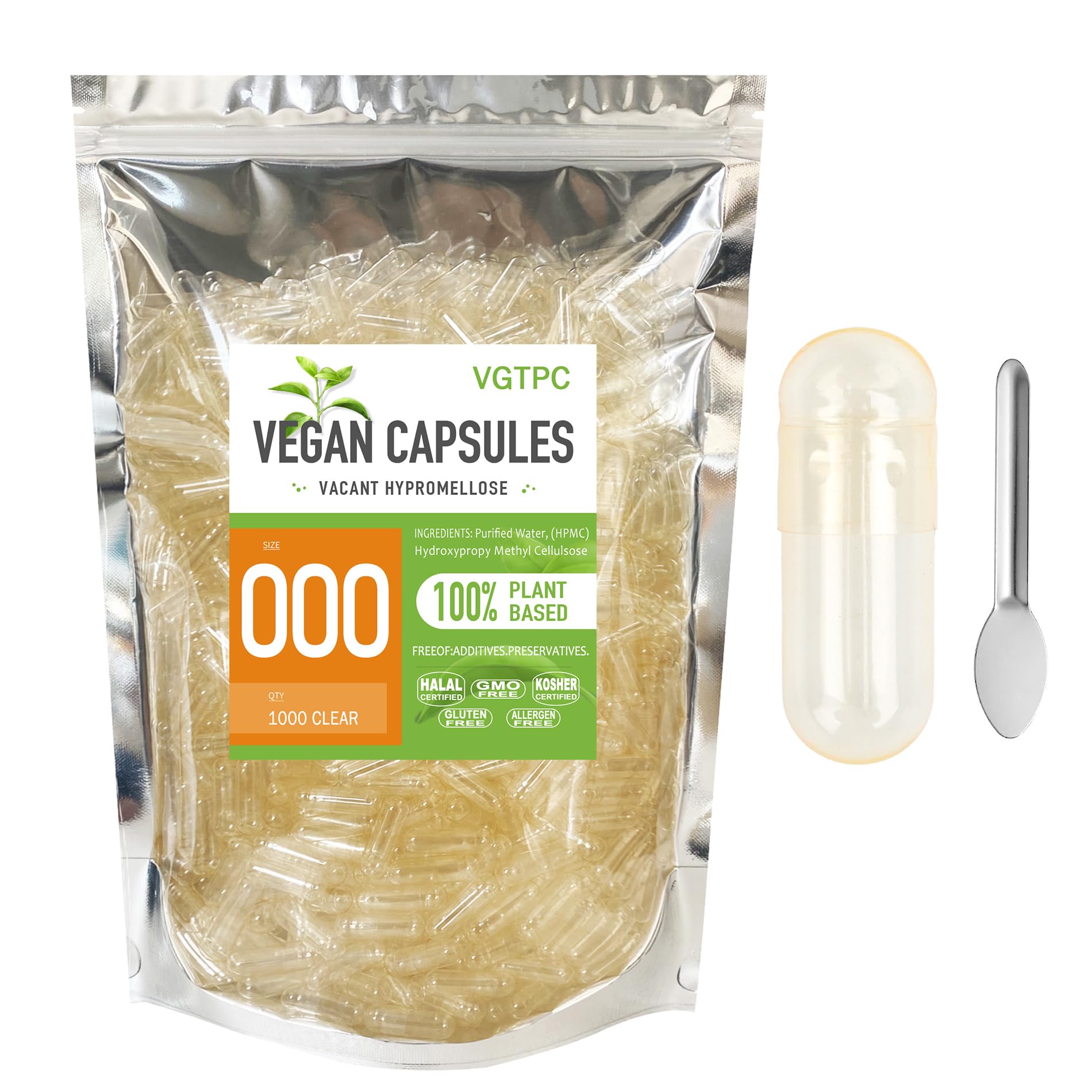 VGTPC Size 000 Empty Vegetarian Capsules, (1000 Count) Vegan Clear Fillable Veggie Pill Capsules for DIY Supplement Filling