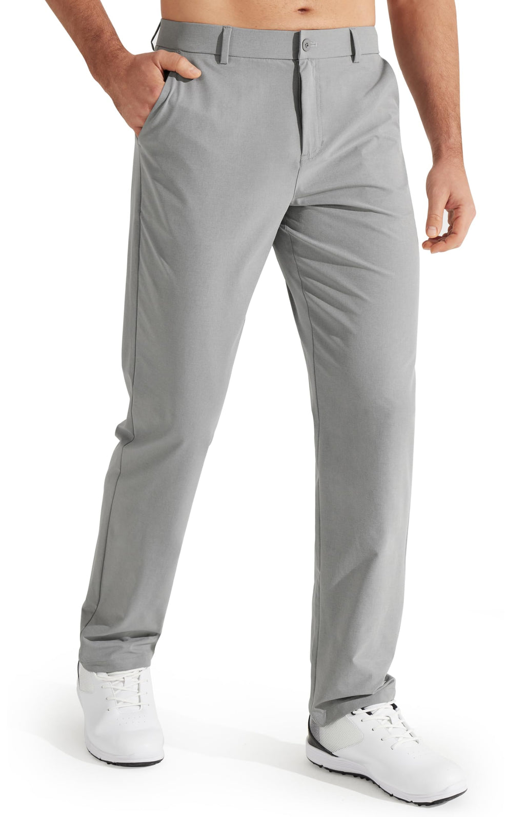 Libin Mens Golf Pants Stretch Work Dress Pants 30" Quick Dry Lightweight Business Casual Pants for Men Comfy Water Resistant, Light Grey, 38W x 30L