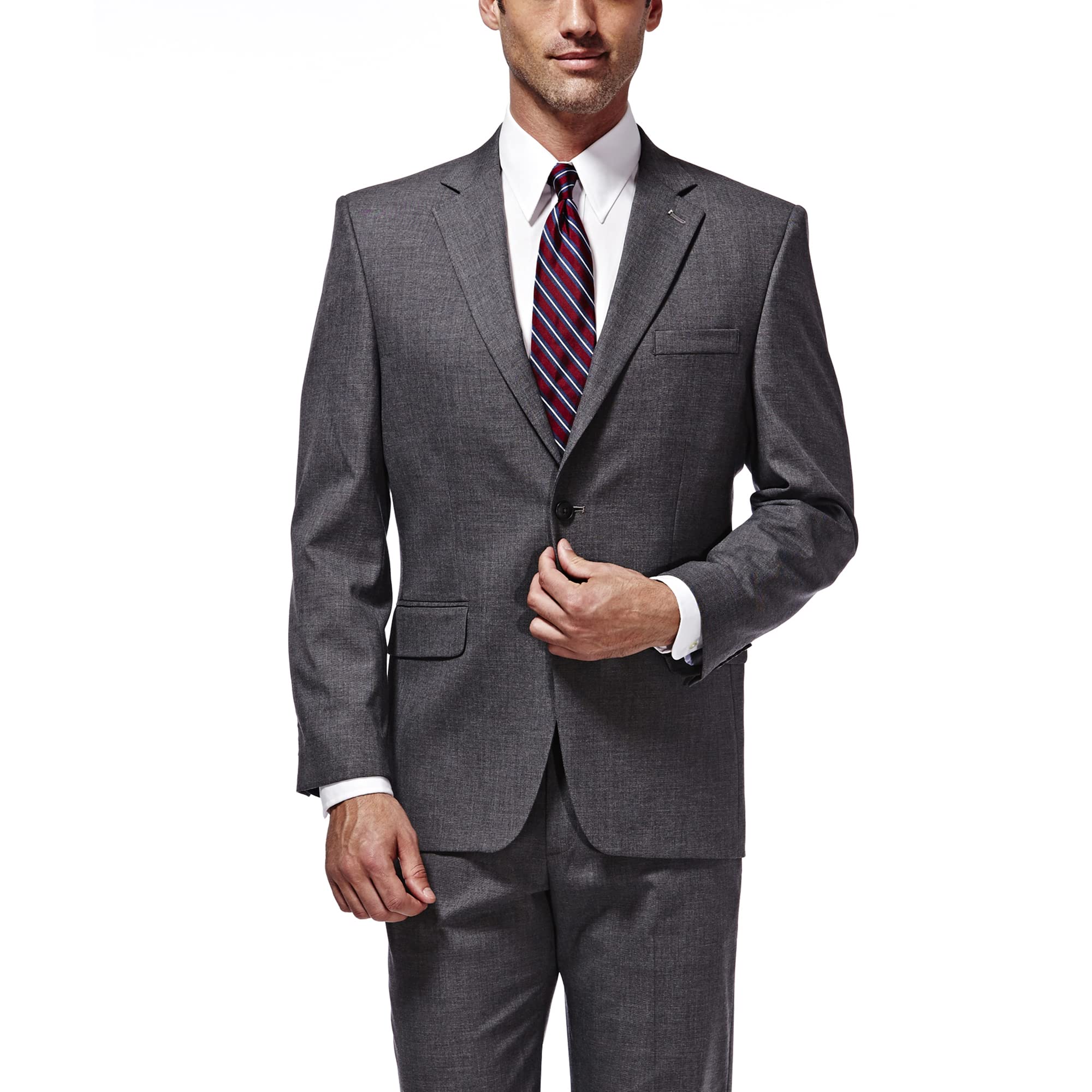 J.M. Haggar Men's Premium Performance Stretch Stria 2-Button Suit Separate Coat, Dark Heather Grey, 40R