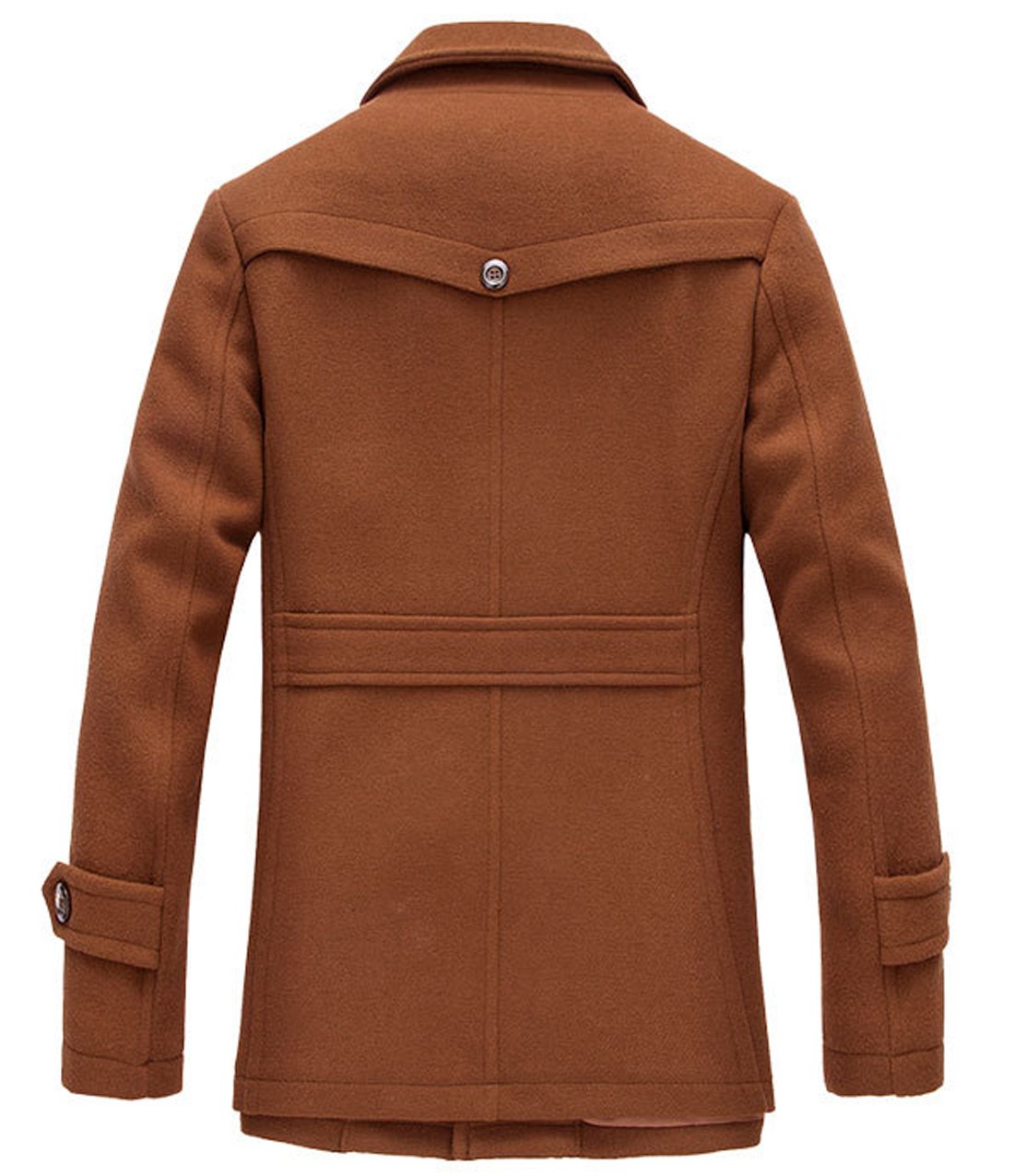 chouyatou Men's Stand Collar Wool-Blend Classic Pea Coat with Removable Inner Collar (Small, H36-Brown)