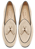 Journey West Men's Tassel Slip-on Loafer Belgian Suede Loafers Casual Leather Shoes for Men Beige US 9