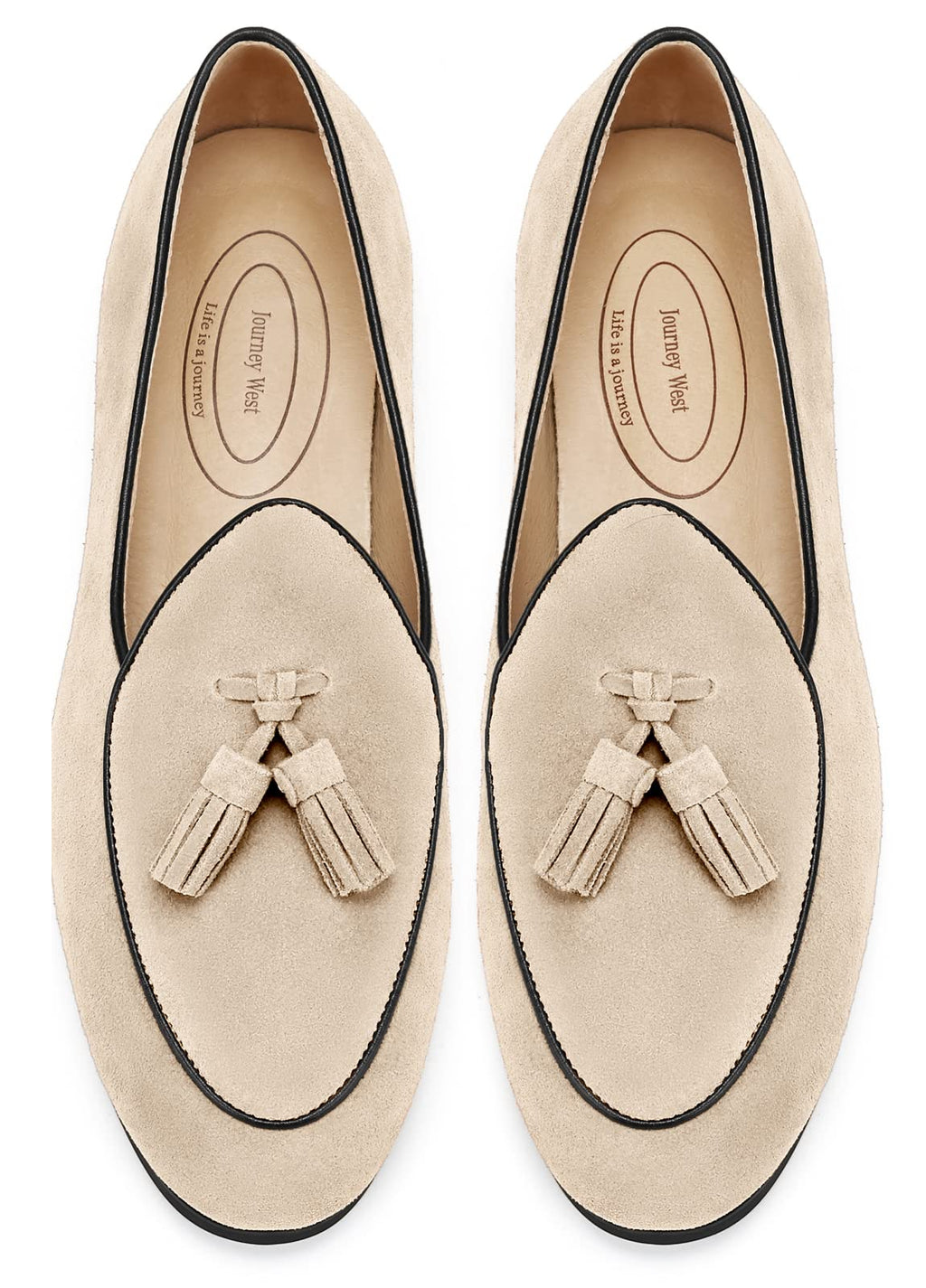 Journey West Men's Tassel Slip-on Loafer Belgian Suede Loafers Casual Leather Shoes for Men Beige US 7