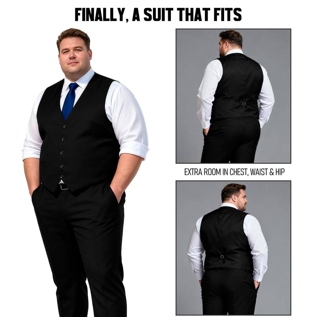 GATMSTZ 3 Piece Suits for Men Big and Tall Regular Fit Blazer Men Tuxedo Suit Set Classic Fit Jacket Vest Pants (Black,52R)