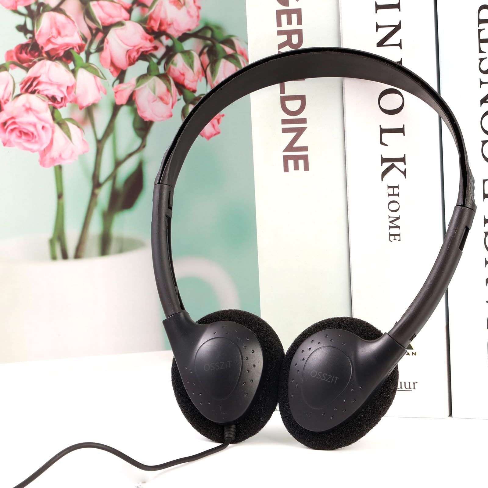 OSSZIT 30 Pack Class Set Headphones for Kids Students School Classroom Headphones Bulk Earphones Adjustable with 3.5 mm Jack for Library Children Adults (Black Color)