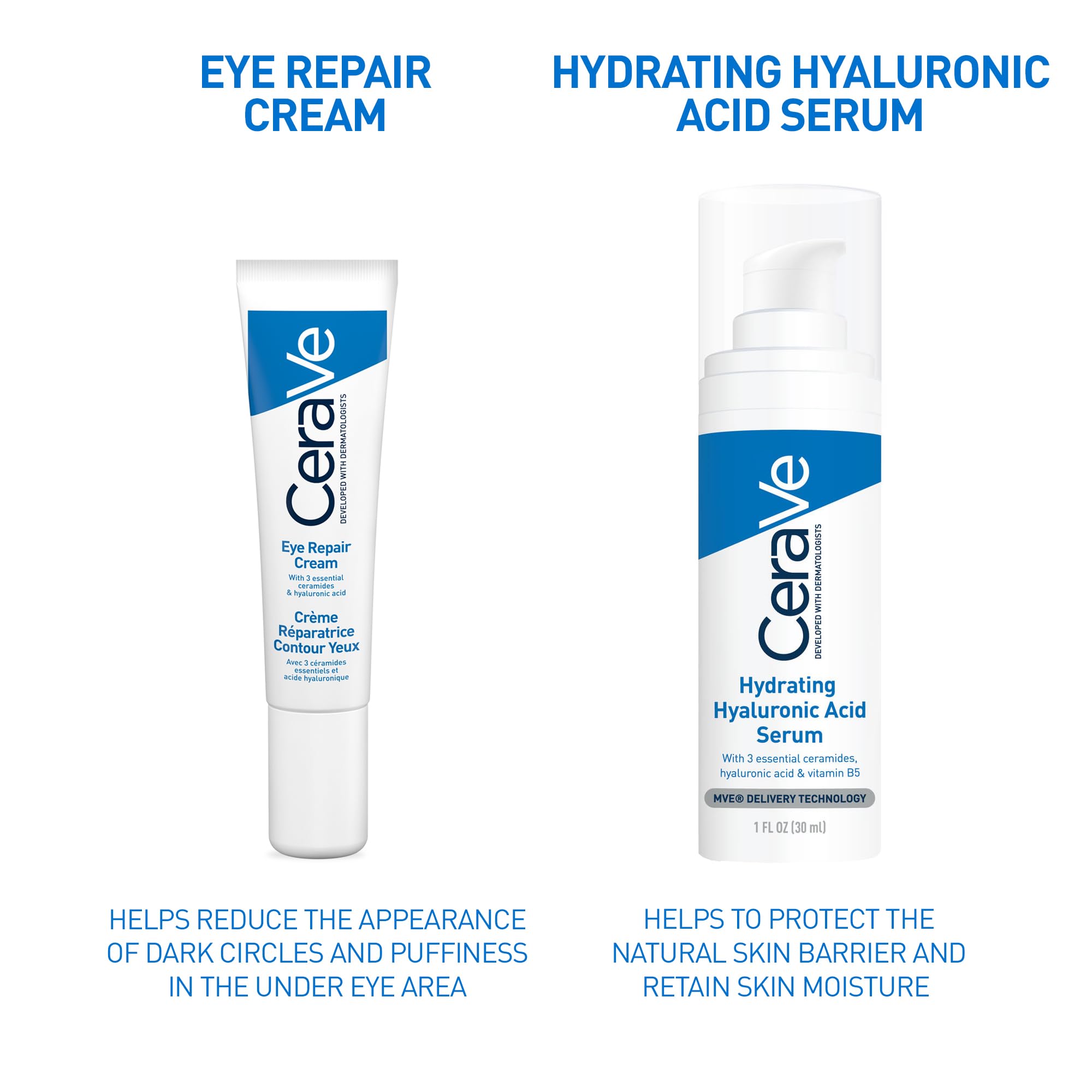 CeraVe Eye Repair Cream With 3 Essential Ceramides, Hyaluronic Acid, MVE Technology, Ultra-Lightweight For Dark Circles, Puffiness, Suitable for Dry, Sensitive, & Eczema-Prone Skin, 14ml