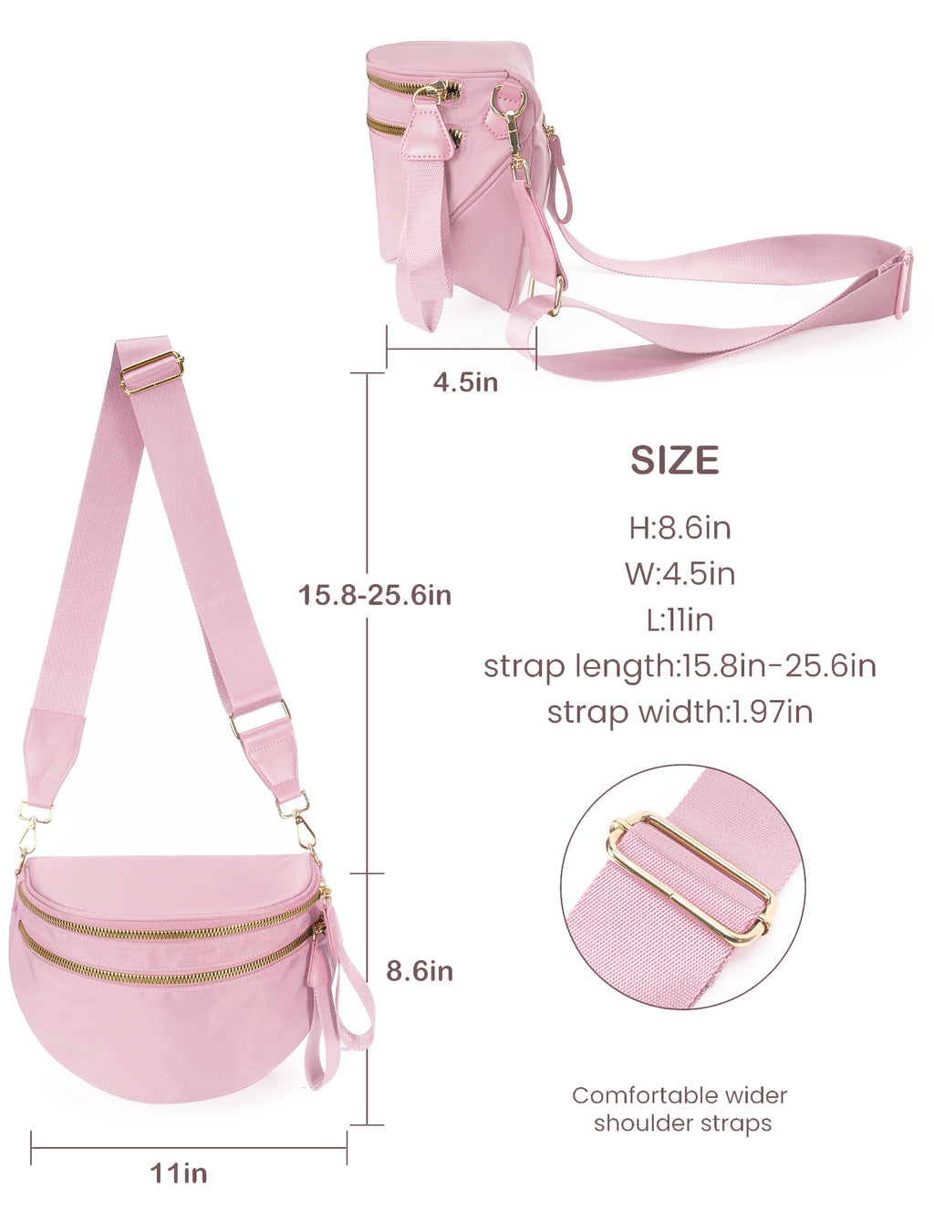 Spacious Nylon Crossbody Bag Bum Bag Handbags Wallets Purses Trendy Shoulder Bag for Women (Pink)