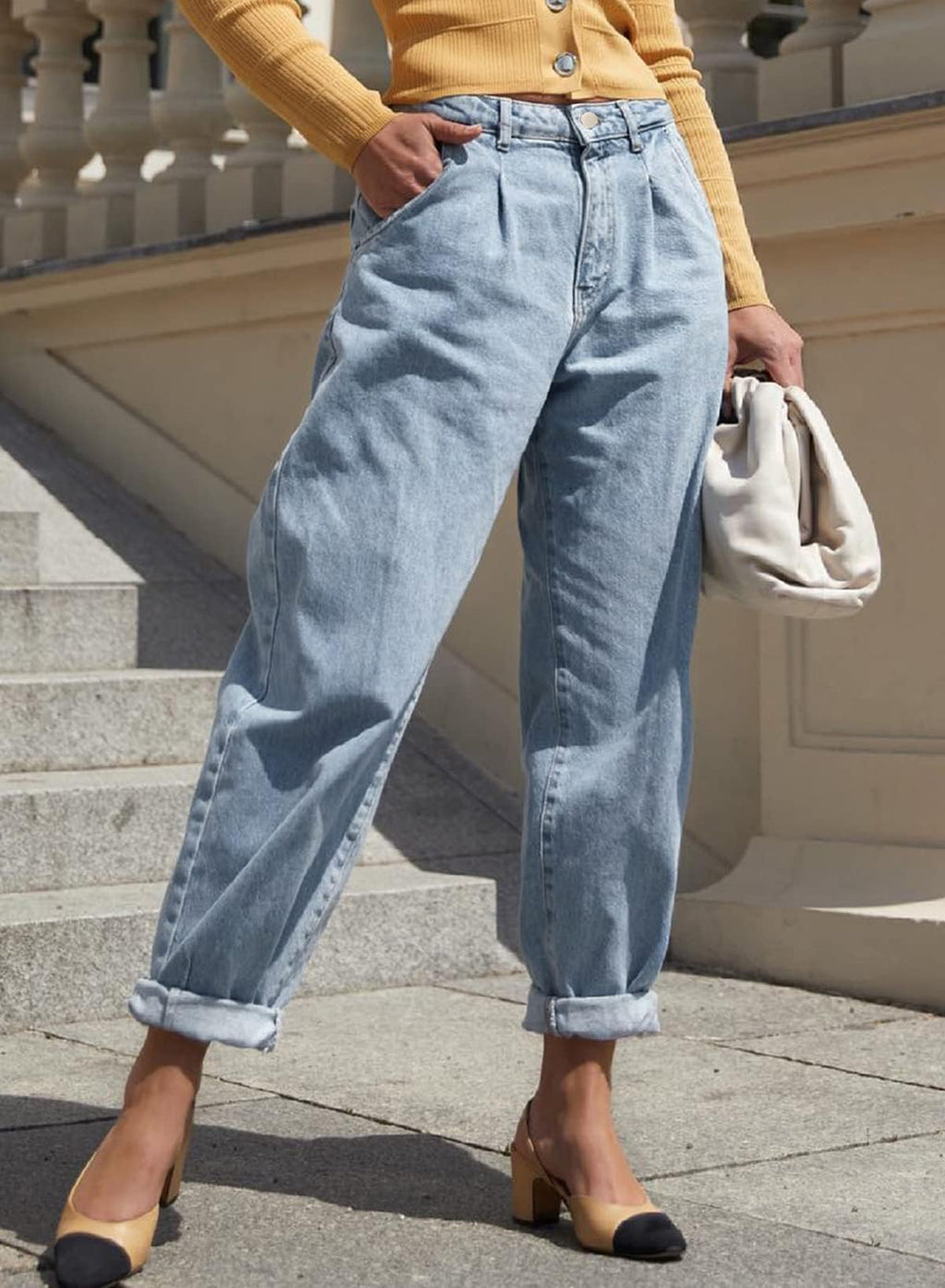Astylish Jeans for Women High Waisted Baggy Boyfriend Crop Teen Girls Barrel Denim Pants Sky Blue Size 12