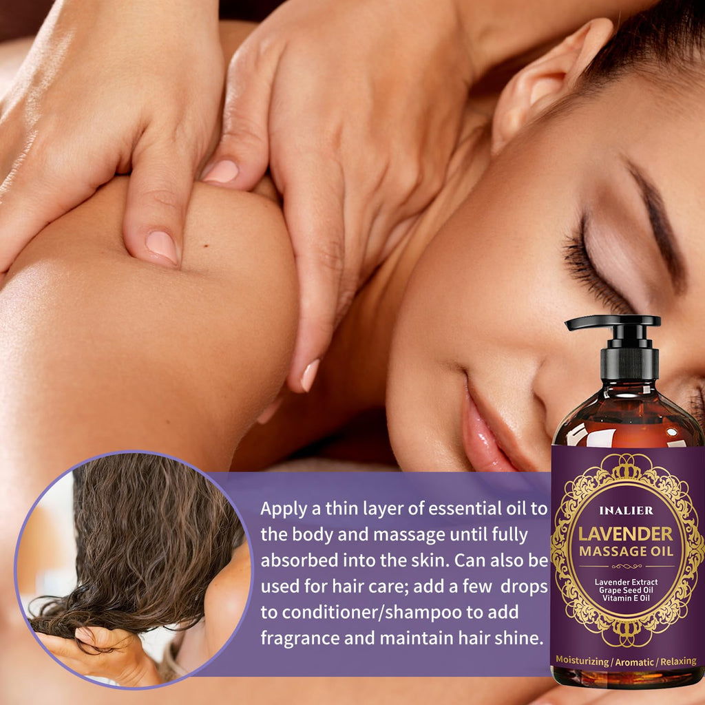 Massage Oil for Massage Therapy,﻿Lavender Oil with Massage Roller Ball & Thumb Saver,SPA Relaxing Oi for Soothing,Massage Kit Spa Gifts for Him Her,Gifts for Men Women