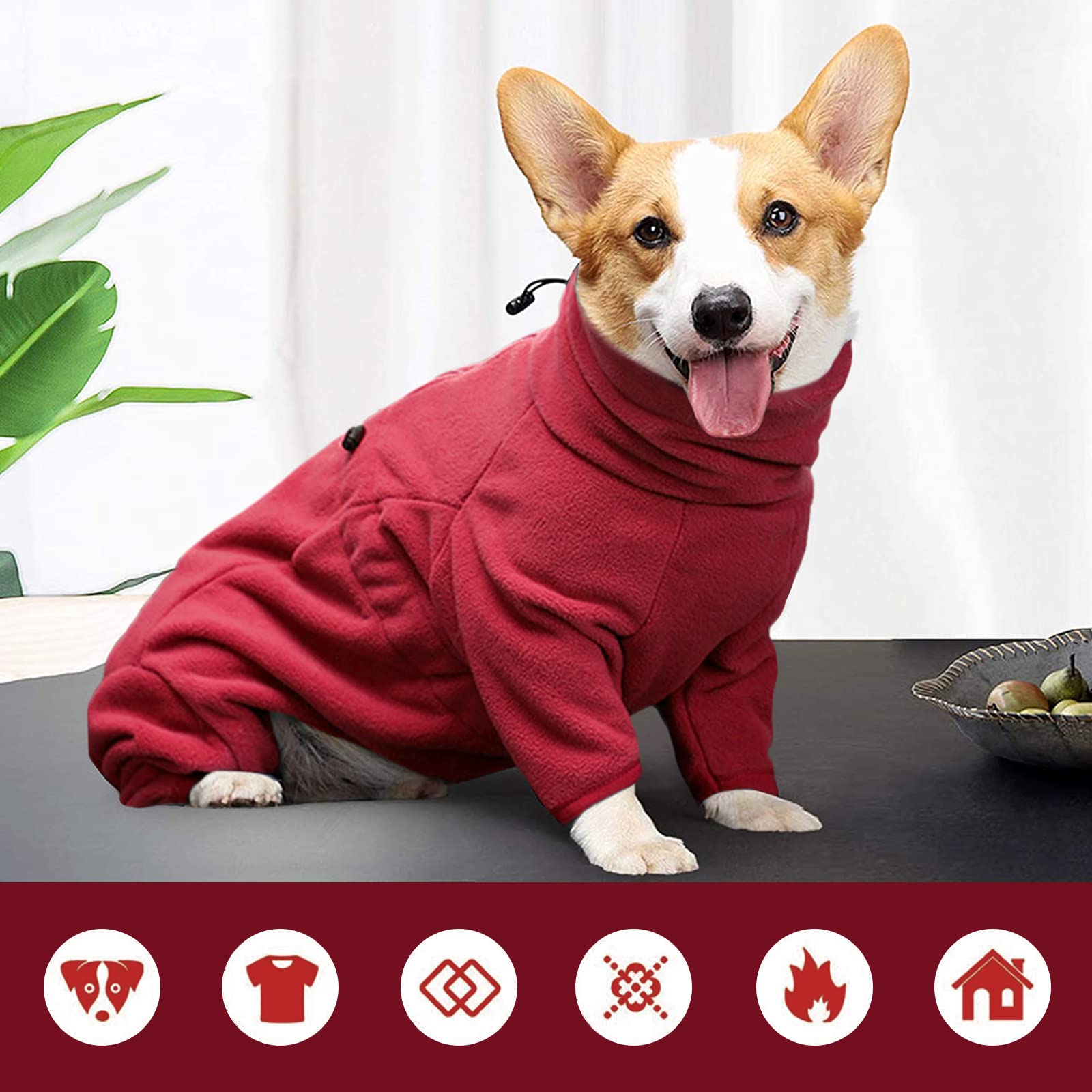 ROZKITCH Dog Fleece Pullover, Pet Windproof Warm Cold Weather Jacket Vest Cozy Jumpsuit Apparel Outfit Clothes for Small Medium Large Dog Walking Hiking Sleep Red L