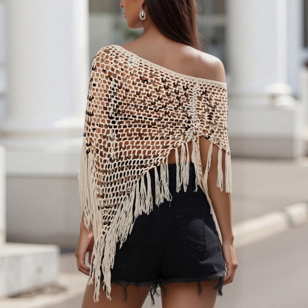 Women Sheer Poncho Top Lightweight Knit Crochet Shrug Bolero Mesh Batwing Sleeve Sweater Cover Up Beachwear