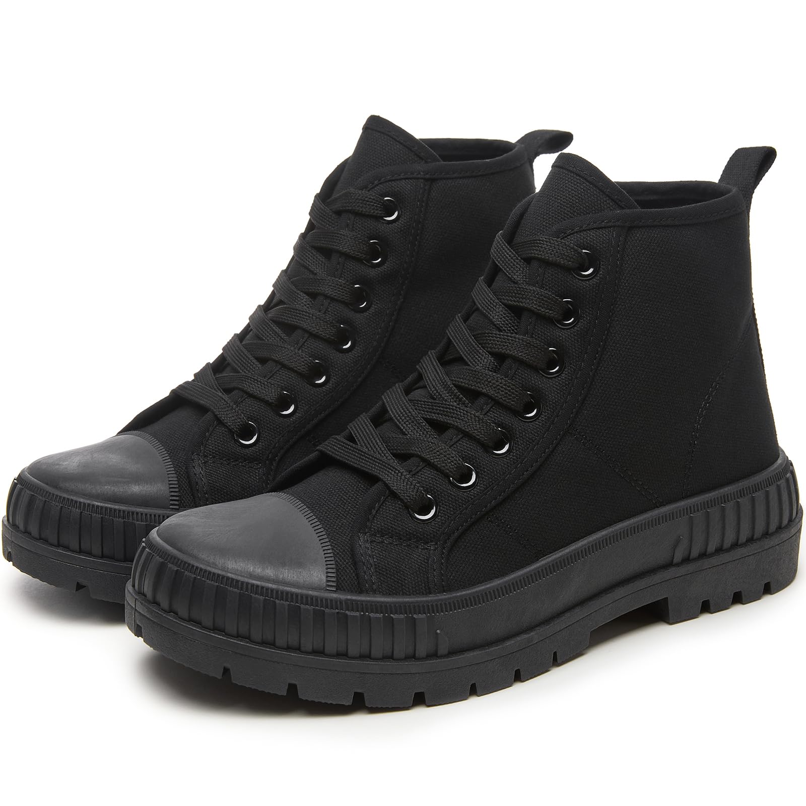 Rominz Women's White Platform Sneakers Fashion High Top Canvas Shoes for Women Black Lace-Up Canvas Sneakers Casual Platform Tennis Shoes(All Black,US8)