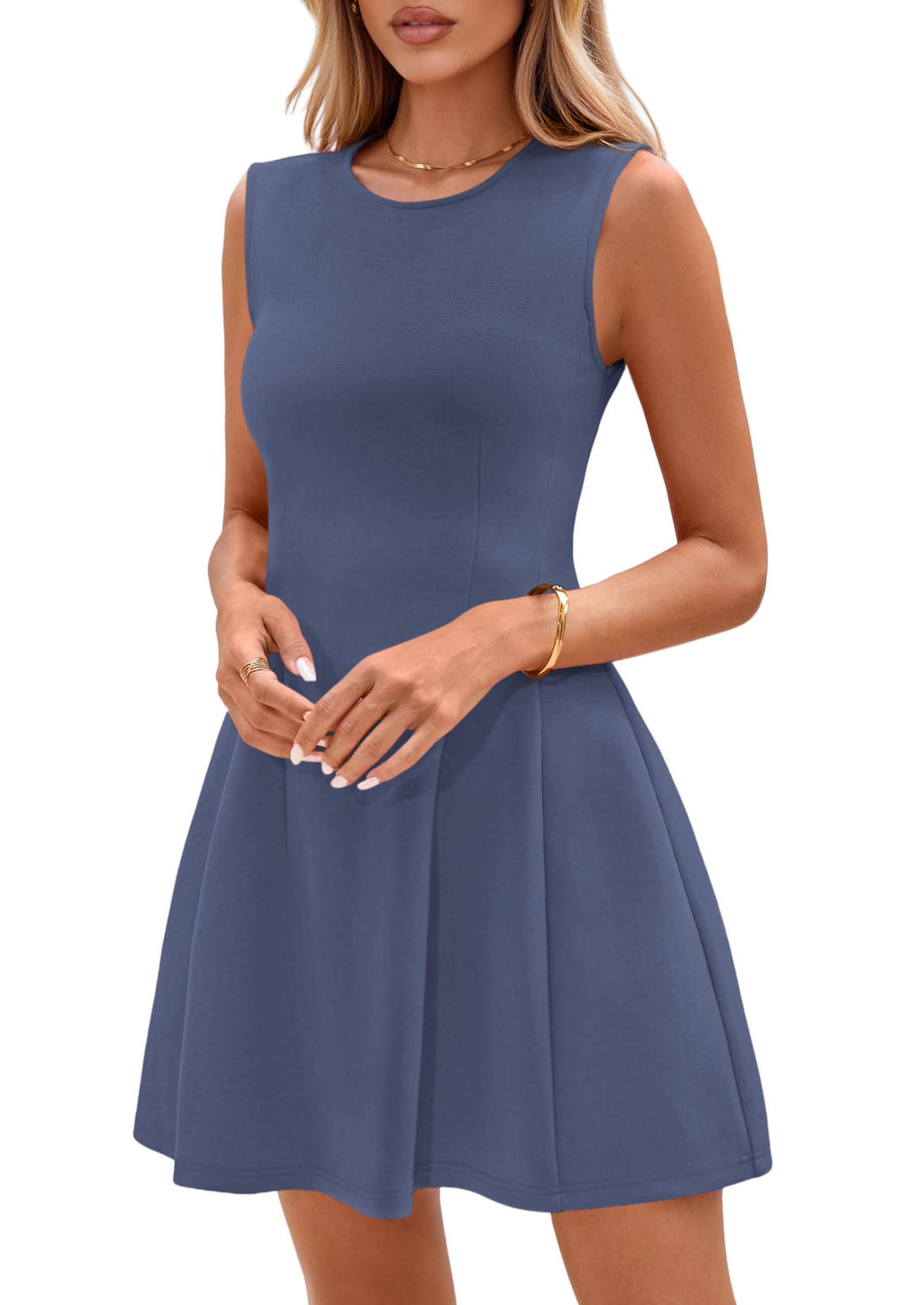 PRETTYGARDEN Summer Dresses for Women 2026 Elegant Classy Spring A Line Business Casual Work Graduation Cocktail Short Dress (Dusty Blue,XX-Large)
