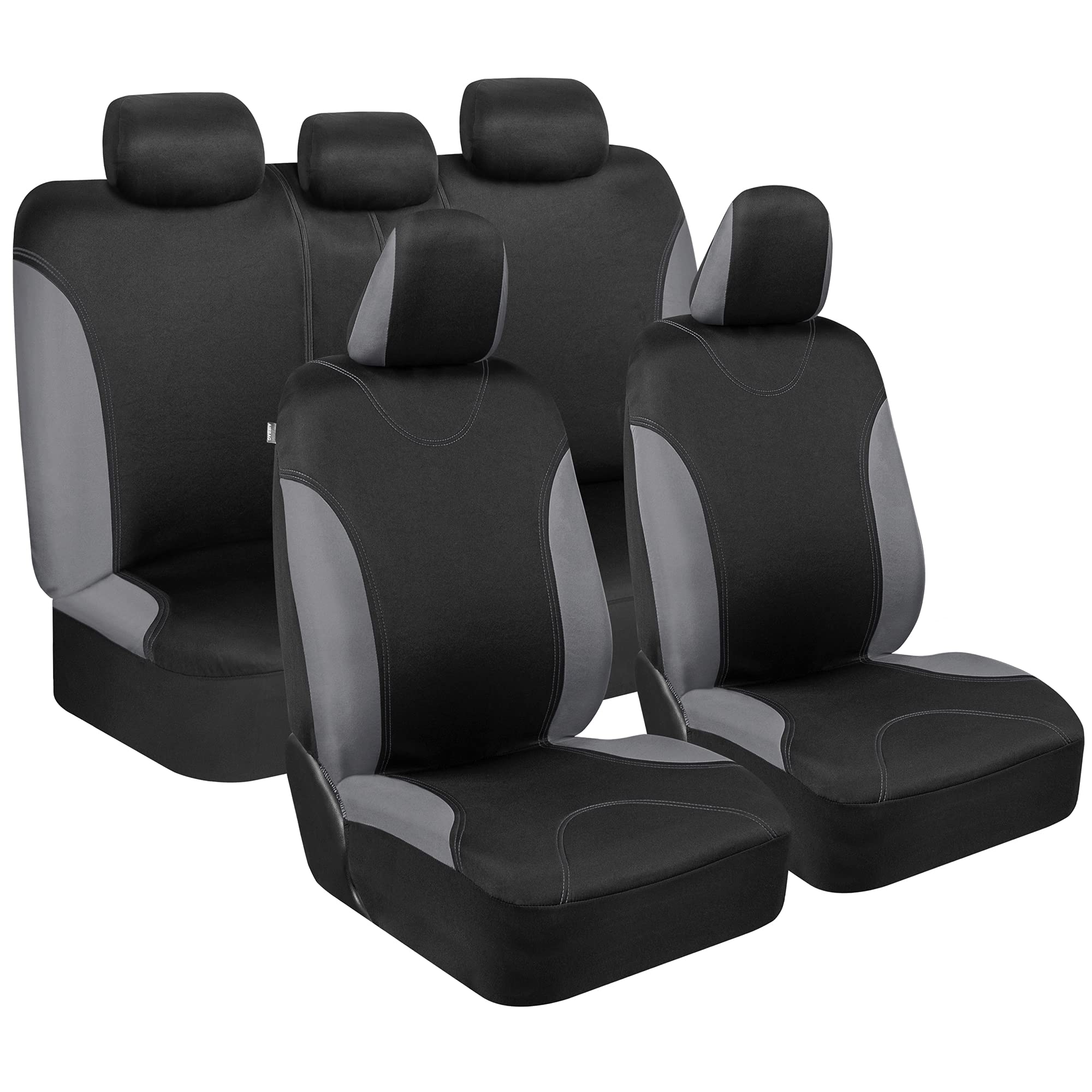 BDK UltraSleek Gray Seat Covers for Cars, Two-Tone Front Seat Covers with Matching Back Car Seat Cover, Made to Fit Most Auto Truck Van SUV, Interior Car Accessories, Car Seat Covers Full Set - Gray