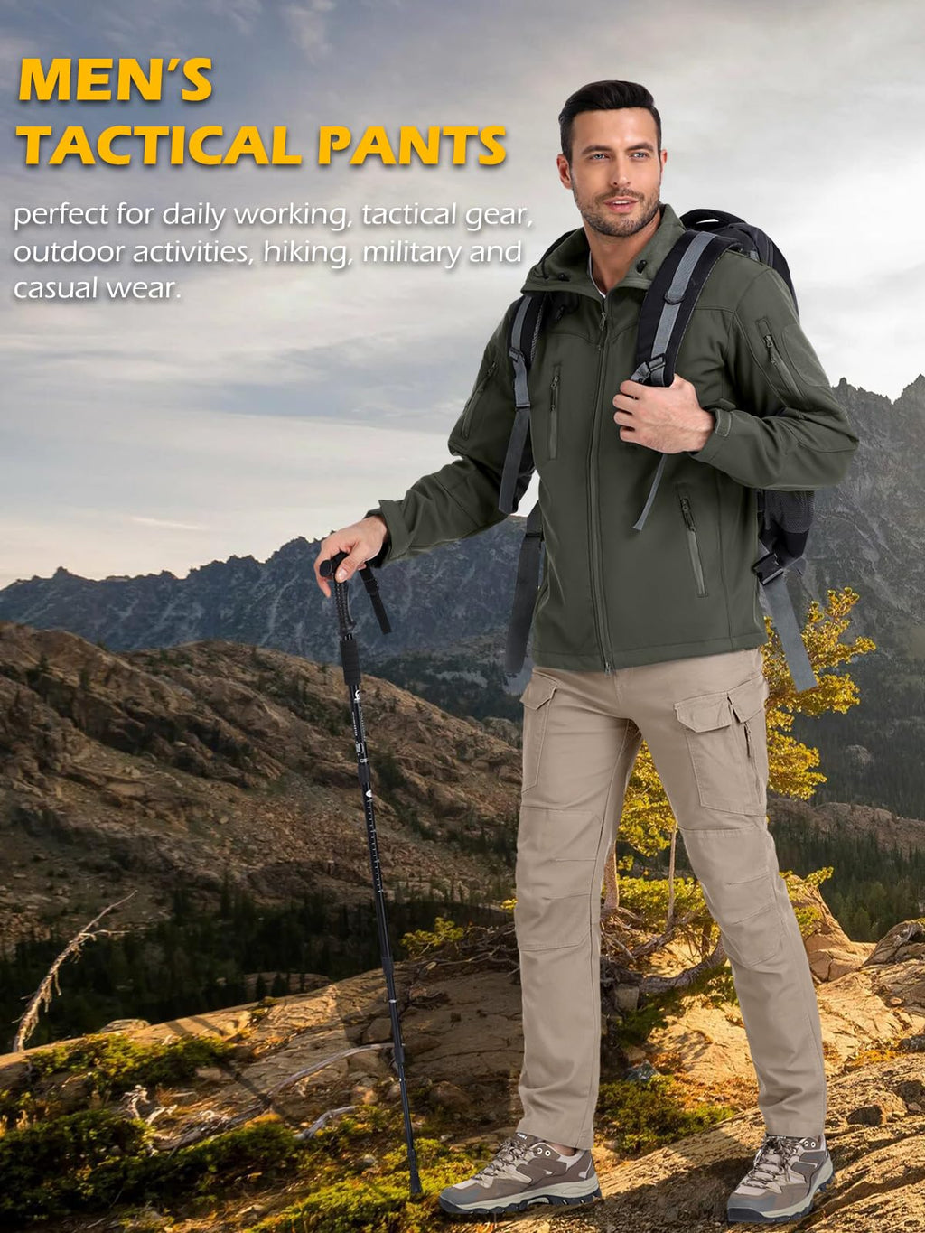 MANSDOUR Men's Hiking Tactical Pants Stretch Cotton Cargo Work Pants for Men Lightweight Relaxed Fit Army Combat Military Pants Ripstop Multi Pockets Casual Construction Outdoor Trousers