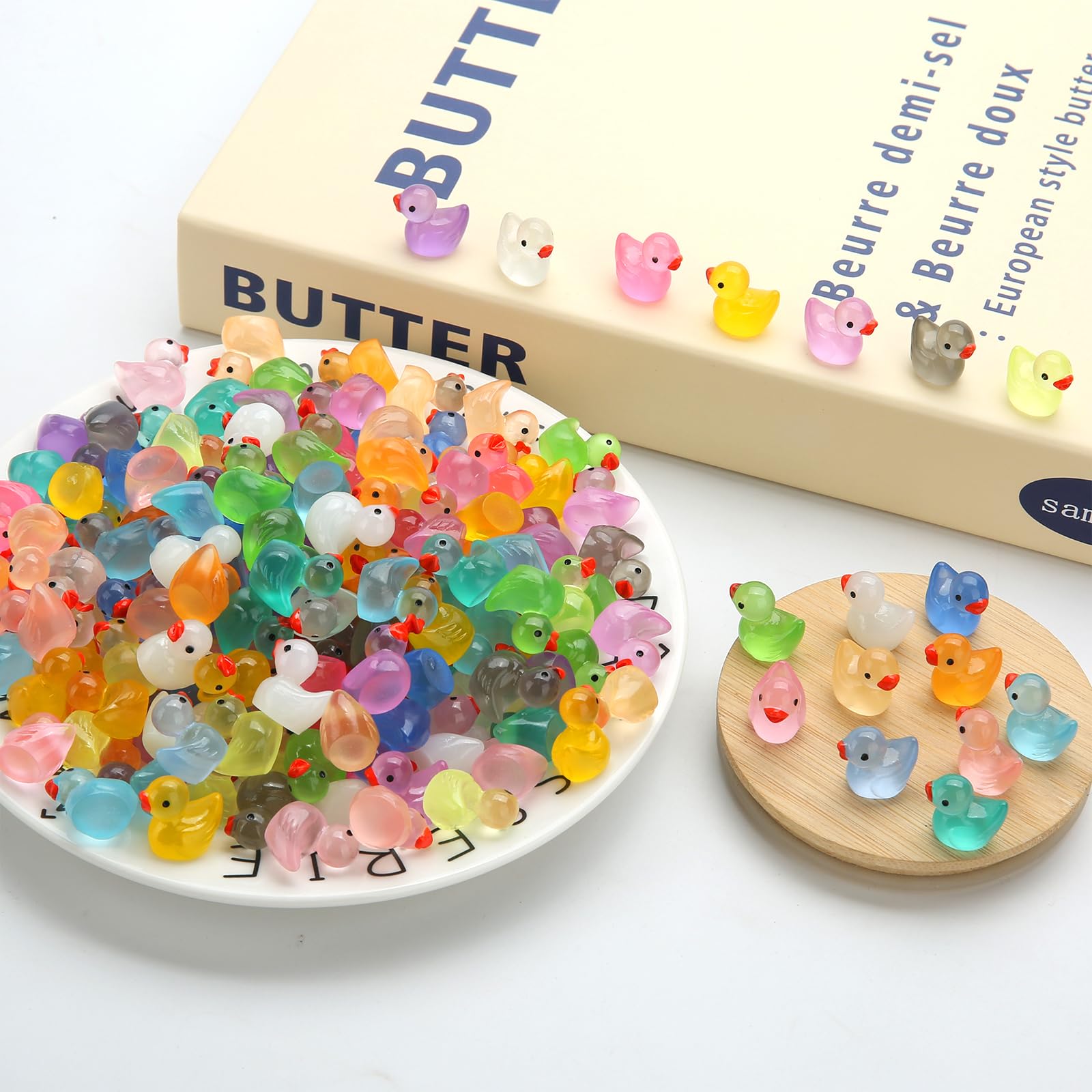 GWAHSA 240pcs Luminous Mini Resin Ducks, Tiny Animals Bulk Glow in The Dark Small Plastic Miniature Ducks Figures for Dollhouse Decor Micro Garden Home Landscape Aquarium Craft Gifts Party Favors Toys