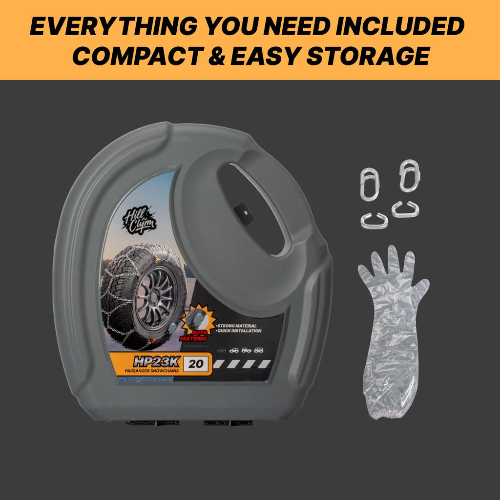 Auto Fixing Snow Chains for Car Tires, Tire Chains for Passenger Cars, Sedan, SUVs, Quick Fit & Easy Installation Snow Tire Chains, Portable Reusable Emergency Tire Traction Chain, Set of 2 (HPK-1553)