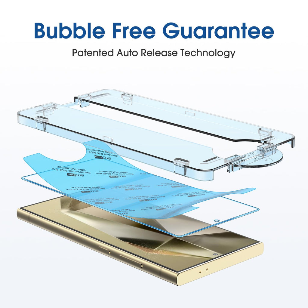 amFilm Auto-Alignment OneTouch for Samsung Galaxy S24 Ultra 6.8'' Screen Protector + Camera Lens Protector, Tempered Glass, 30 seconds Installation, Bubble Free, Case Friendly, Anti-Scratch [2+2 Pack]