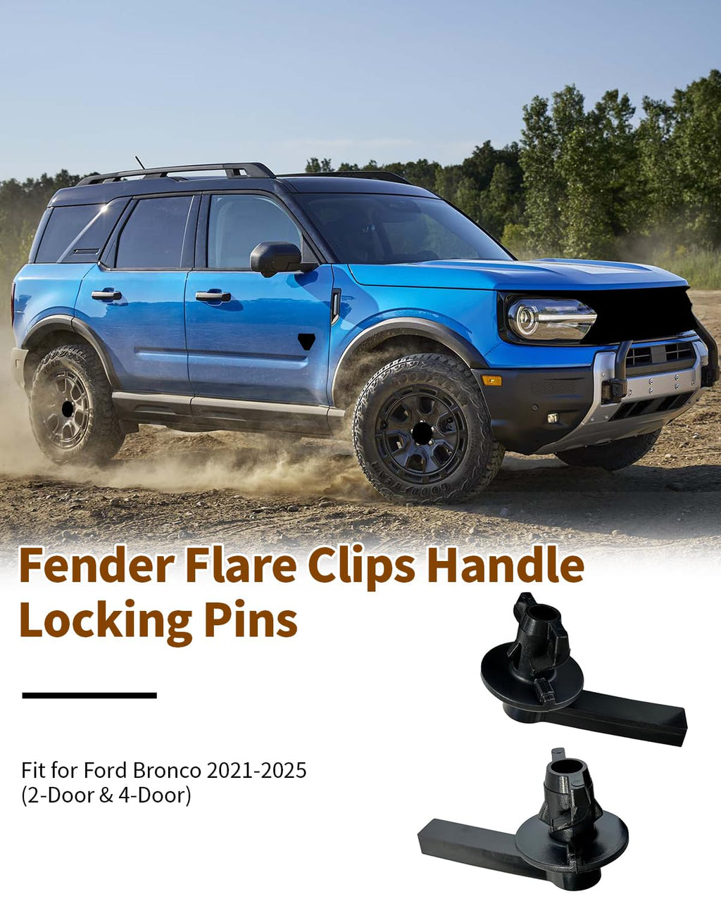 4Pcs Fender Flare Clips Handle Locking Pins, Front & Rear Wheel Protector Clips Kit Fit for Ford Bronco 2021 2022 2023 2024 2025 Replace W721136S300, 2/4 Door, L-Shape Plastic