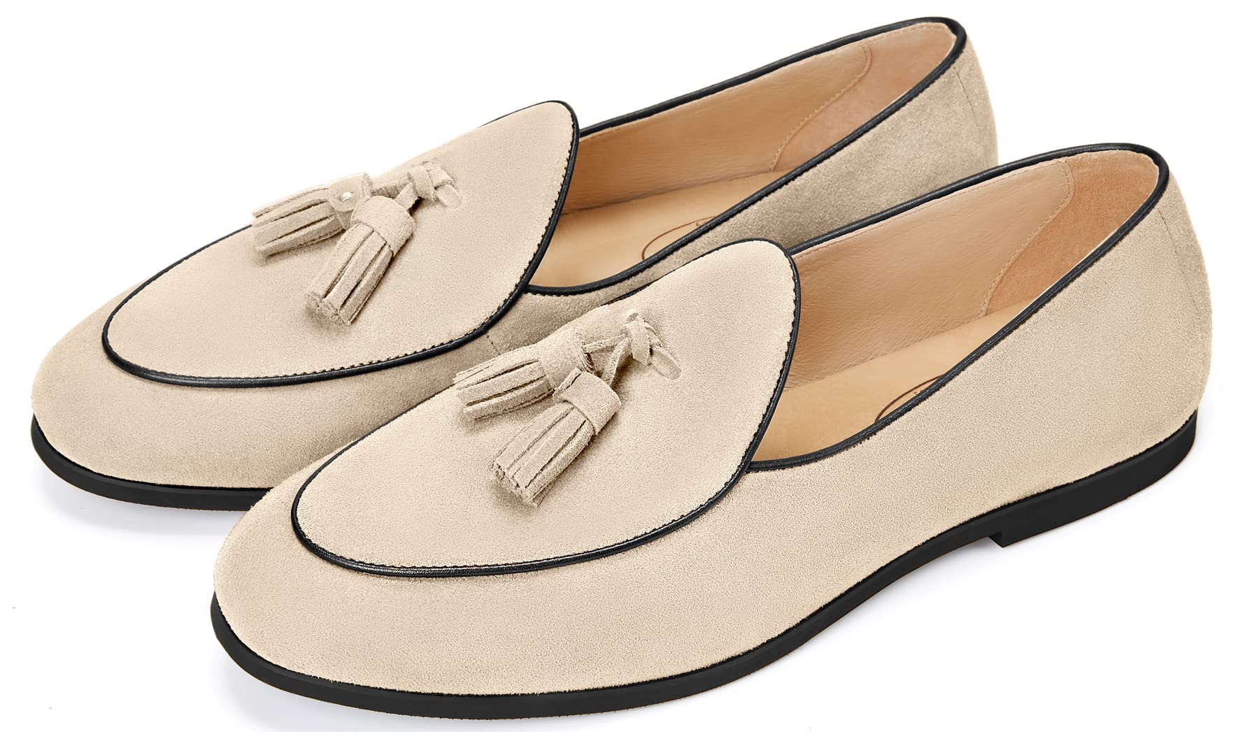 Journey West Men's Tassel Slip-on Loafer Belgian Suede Loafers Casual Leather Shoes for Men Beige US 7