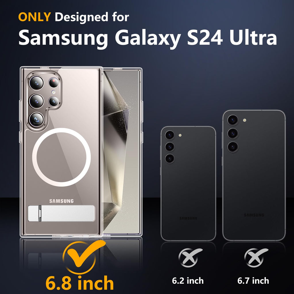 SPIDERCASE Magnetic for Samsung Galaxy S24 Ultra Case, [3 Stand Ways][ Military Grade Drop Protection] with Invisible Stand Shockproof Slim Case for S24 Ultra 5G,Clear