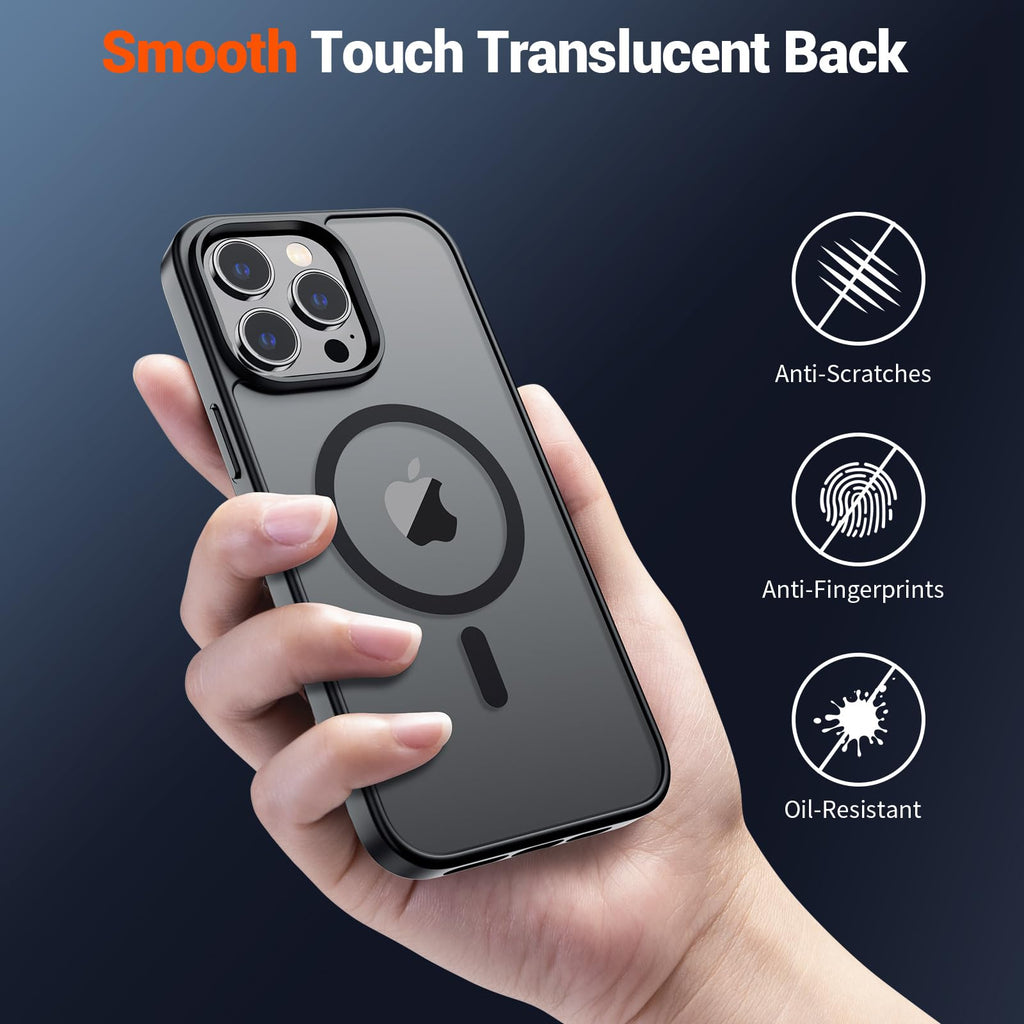 SUPFINE Magnetic for iPhone 13 Pro Max Case (Compatible with MagSafe) (Military Grade Drop Protection) Translucent Matte Shockproof Phone Cover,Black