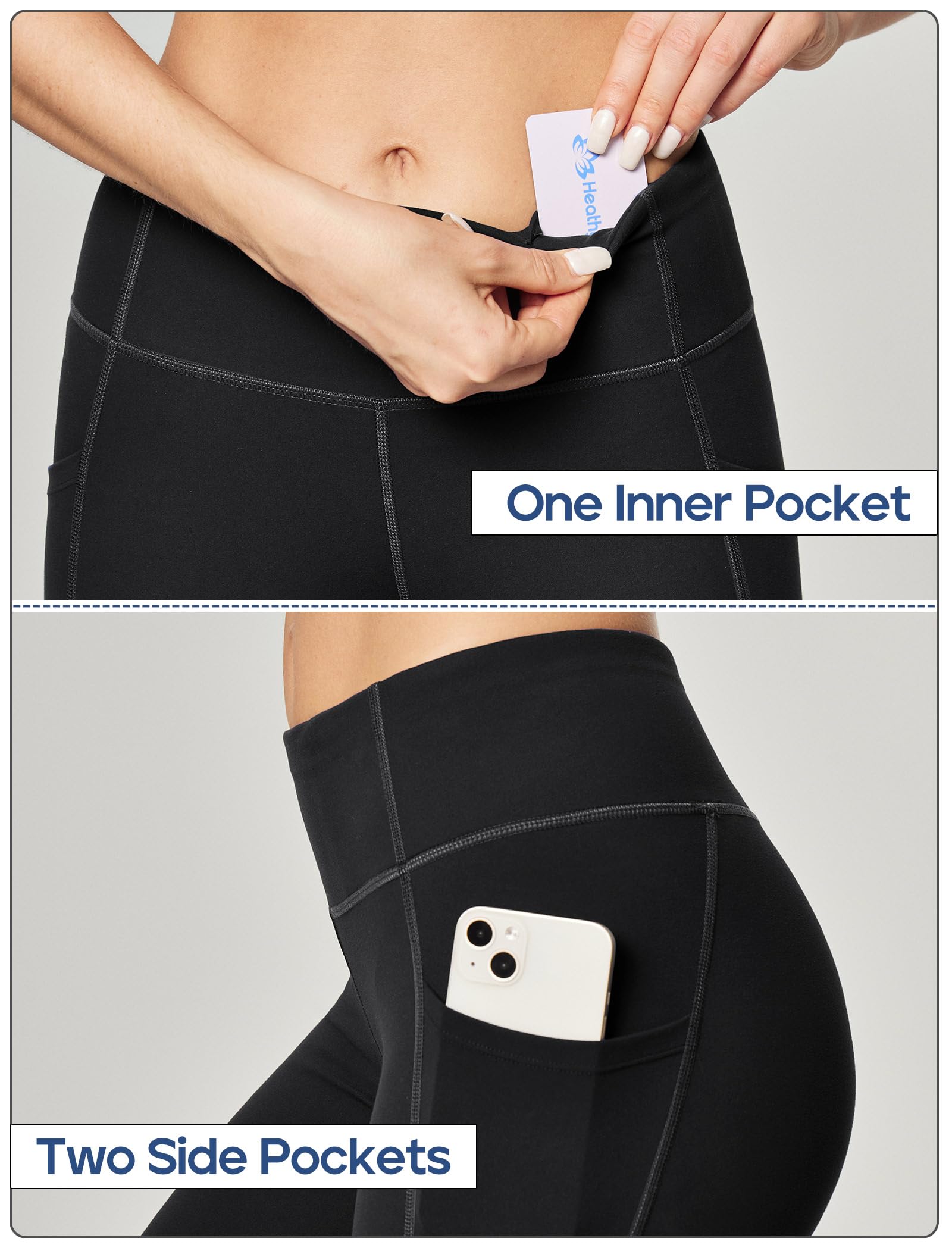 Heathyoga Leggings with Pockets for Women Tummy Control High Waisted Yoga Pants Women Compression Workout Leggings Black