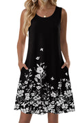 Zeagoo Beach Vacation Clothes for Women Casual Dress Aline Swing Sleeveless Tshirt Dresses Flroal Boho Dresses Casual Tank Mini Sundress with Pockets