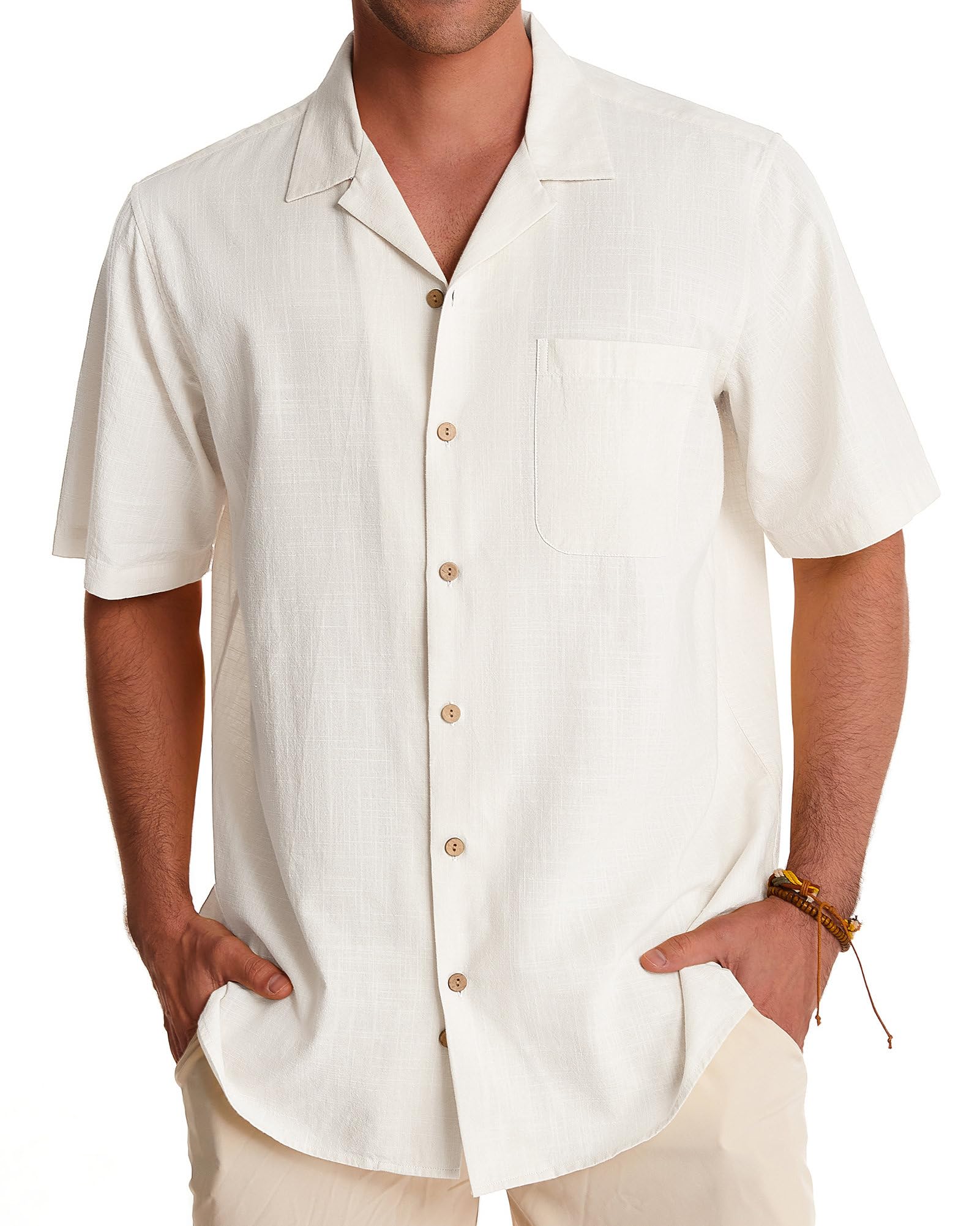 Alimens & Gentle Linen Shirts for Men Short Sleeve Button Down Shirts Cotton Summer Beach Cuban Shirts Vacation Hawaiian Shirts