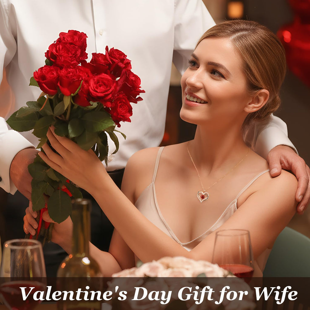 CDE Valentine's Day Gift Forever Love Heart Necklaces for Women, Wedding Anniversary, Birthday Mothers Christmas Day Gifts for Mom, Mother, Wife, S925 Silver Jewelry with Birthstone Pendant (Brass Rose Gold, Rose Gold-01/07-Jan/July)