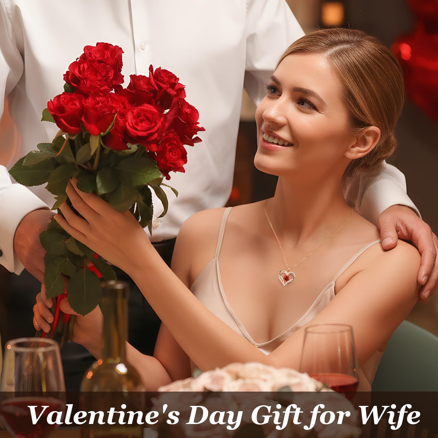 CDE Valentine's Day Gift Forever Love Heart Necklaces for Women, Wedding Anniversary, Birthday Mothers Christmas Day Gifts for Mom, Mother, Wife, S925 Silver Jewelry with Birthstone Pendant (Brass Rose Gold, Rose Gold-01/07-Jan/July)