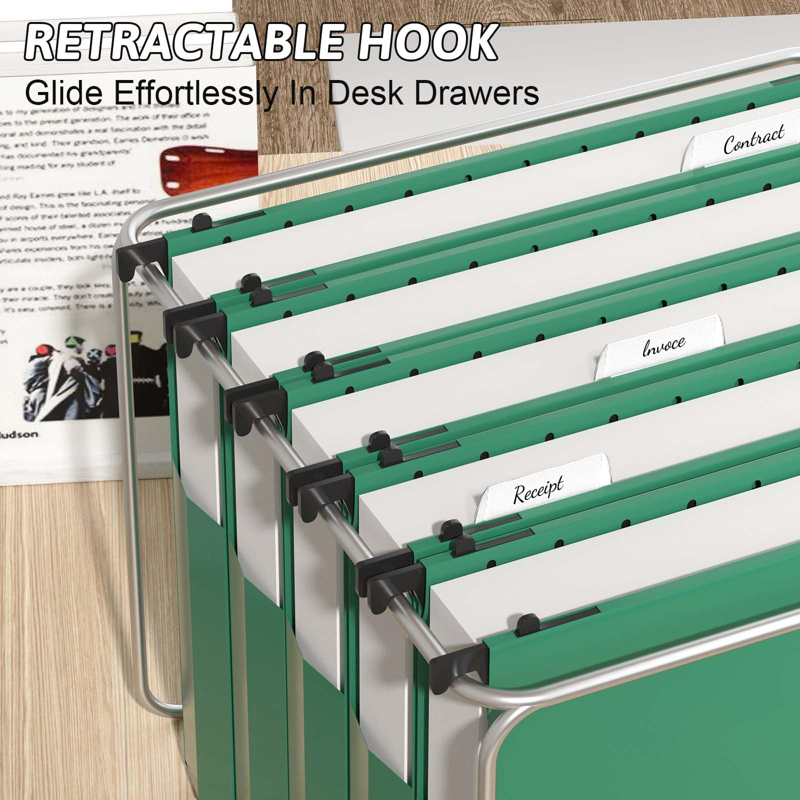 NORDUN Plastic Hanging File Folders Expandable,12 Pack Heavy Duty Hanging File Folder Letter Size,2 Inch Expansion Extra Capacity Folders,Adjustable Tabs,Green Hanging Folder Designed for Bulky Files