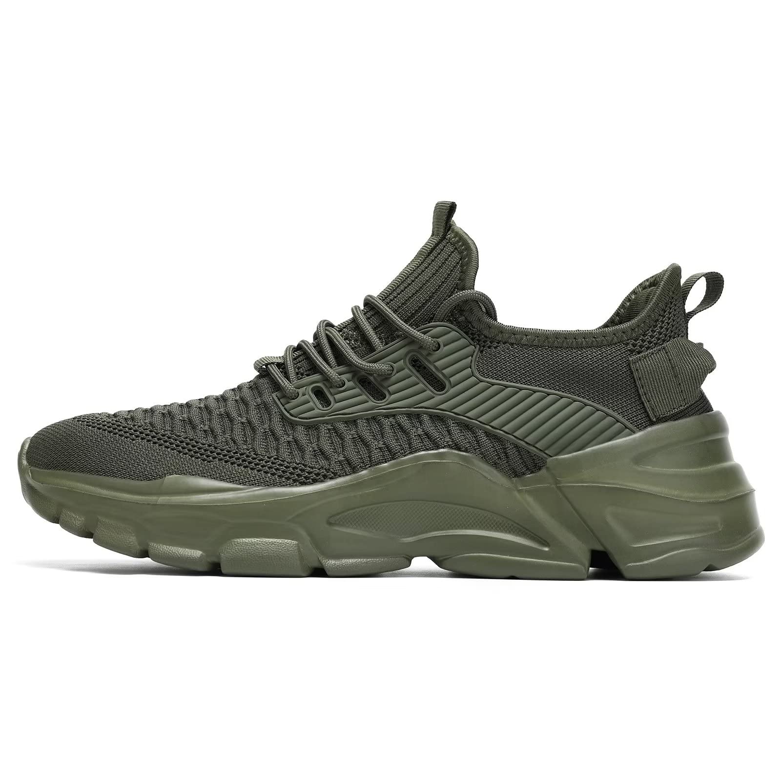 Srenket Men's Running Shoes Non Slip Shoes Breathable Lightweight Fashion Sneakers Slip Resistant Athletic Sports Walking Gym Work Shoes ArmyGreen